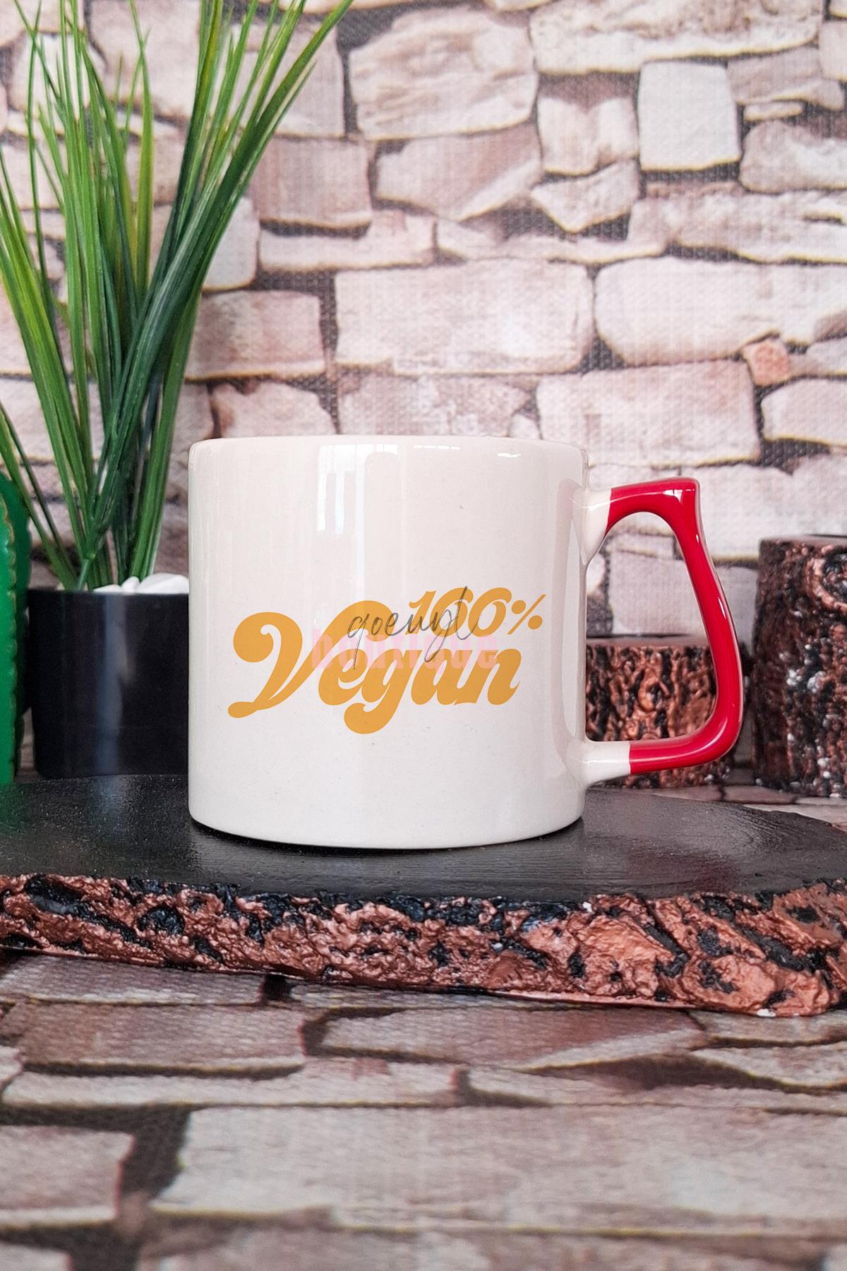 100% Vegan Yazılı Hediyelik Kulplu Kupa Bardak