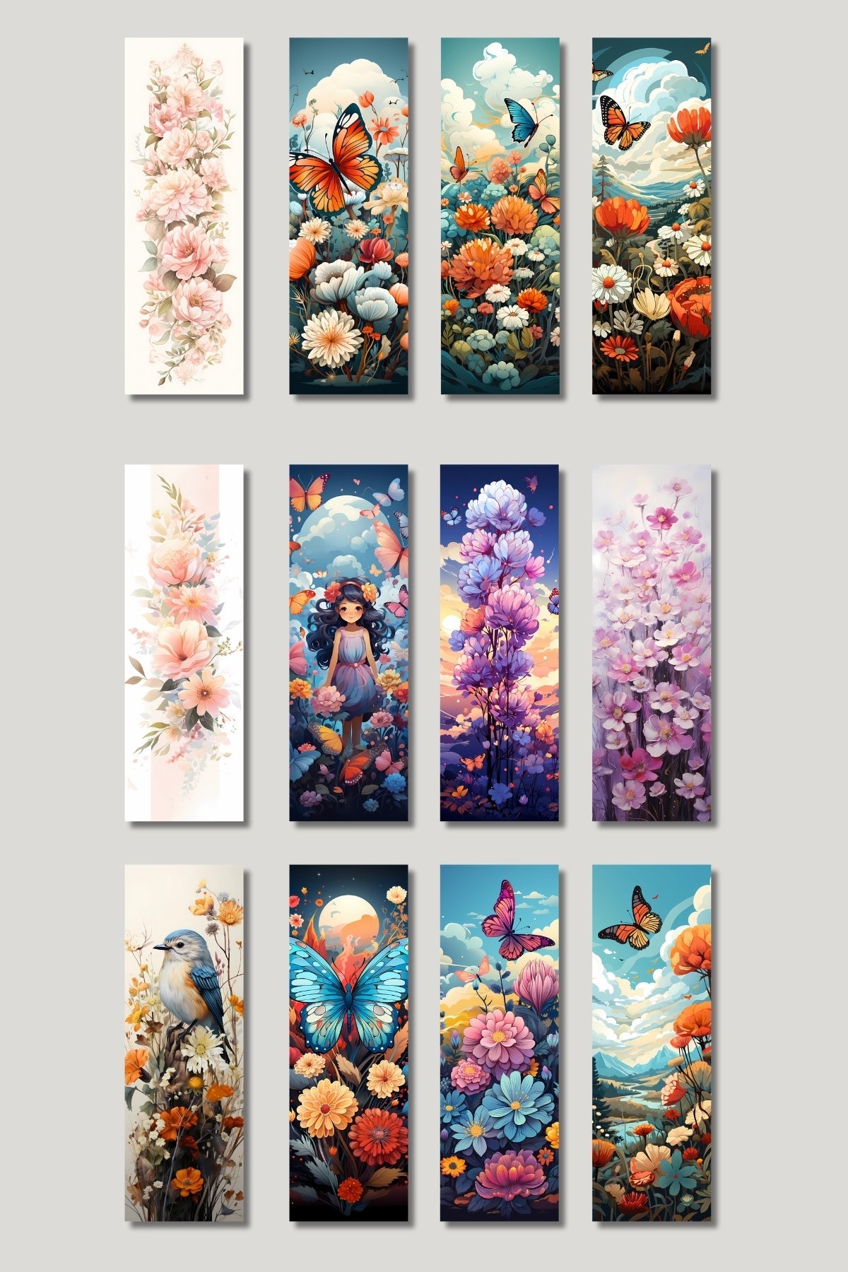 Çiçekli Tasarım Hediyelik 12'li Kitap Ayracı Seti