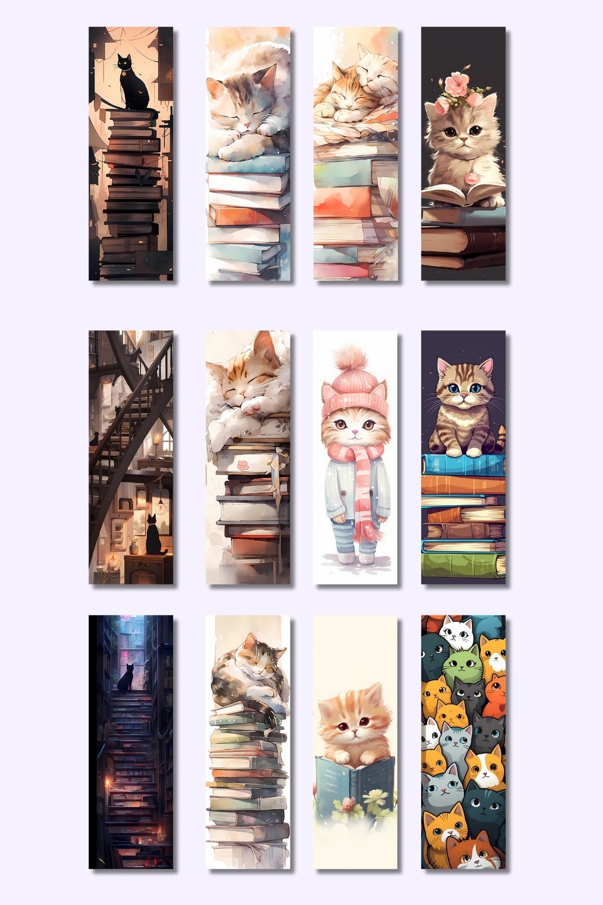 Sevimli Kedi Tasarım Hediyelik 12'li Kitap Ayracı Seti