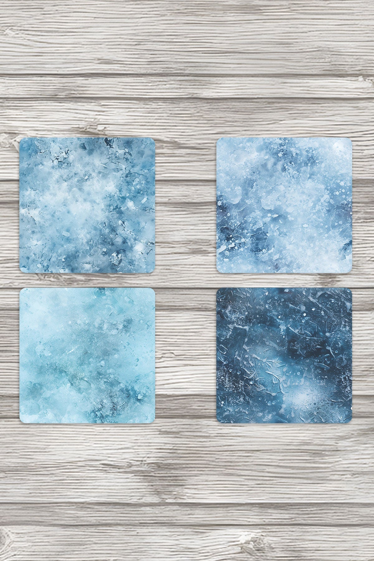 Kış Temalı No:2 Baskılı 4'lü Set Dekoratif Ahşap Kare Bardak Altlığı