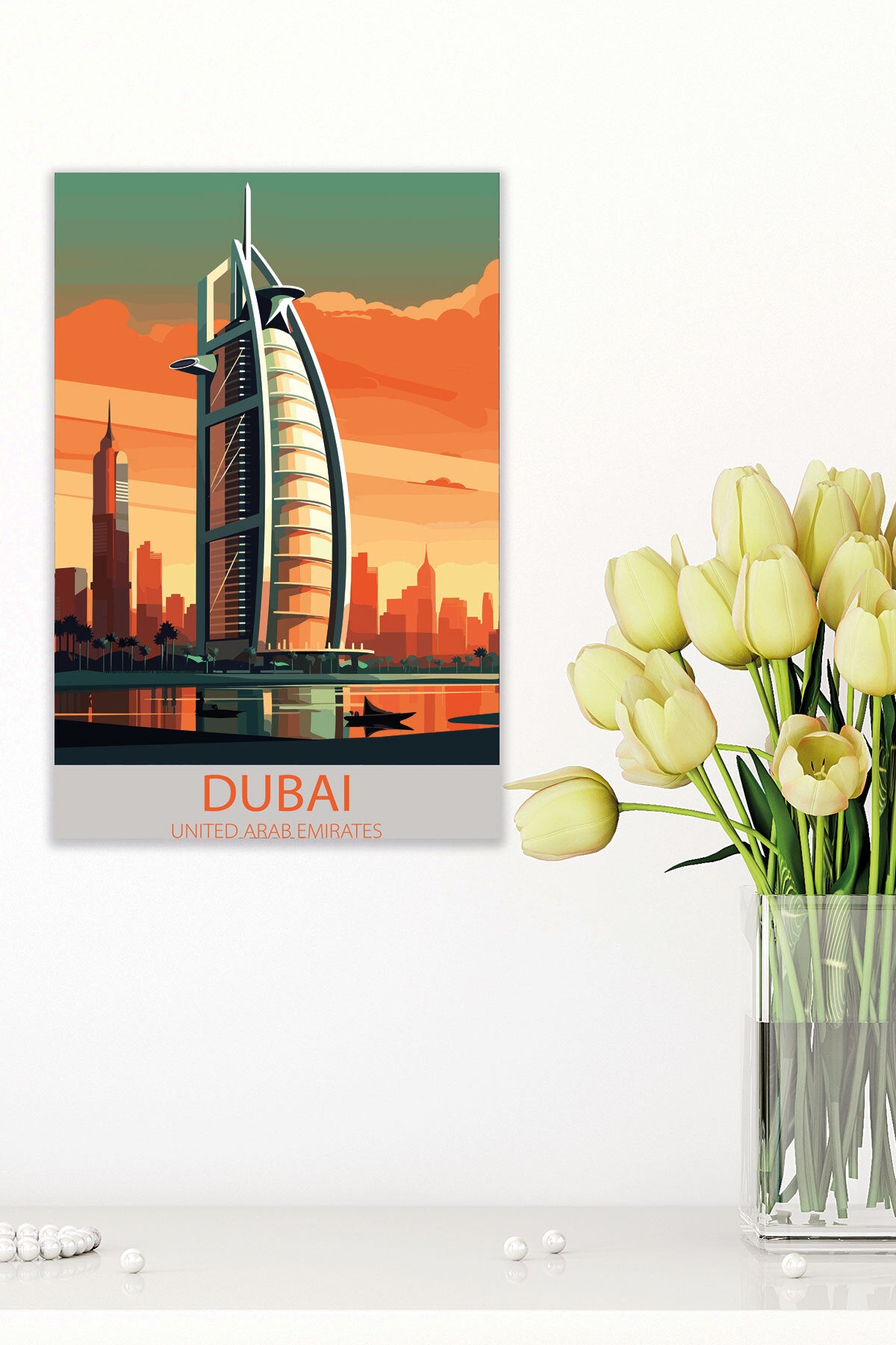 Dubai görselli 18x27 cm MDF ahşap duvar tablosu