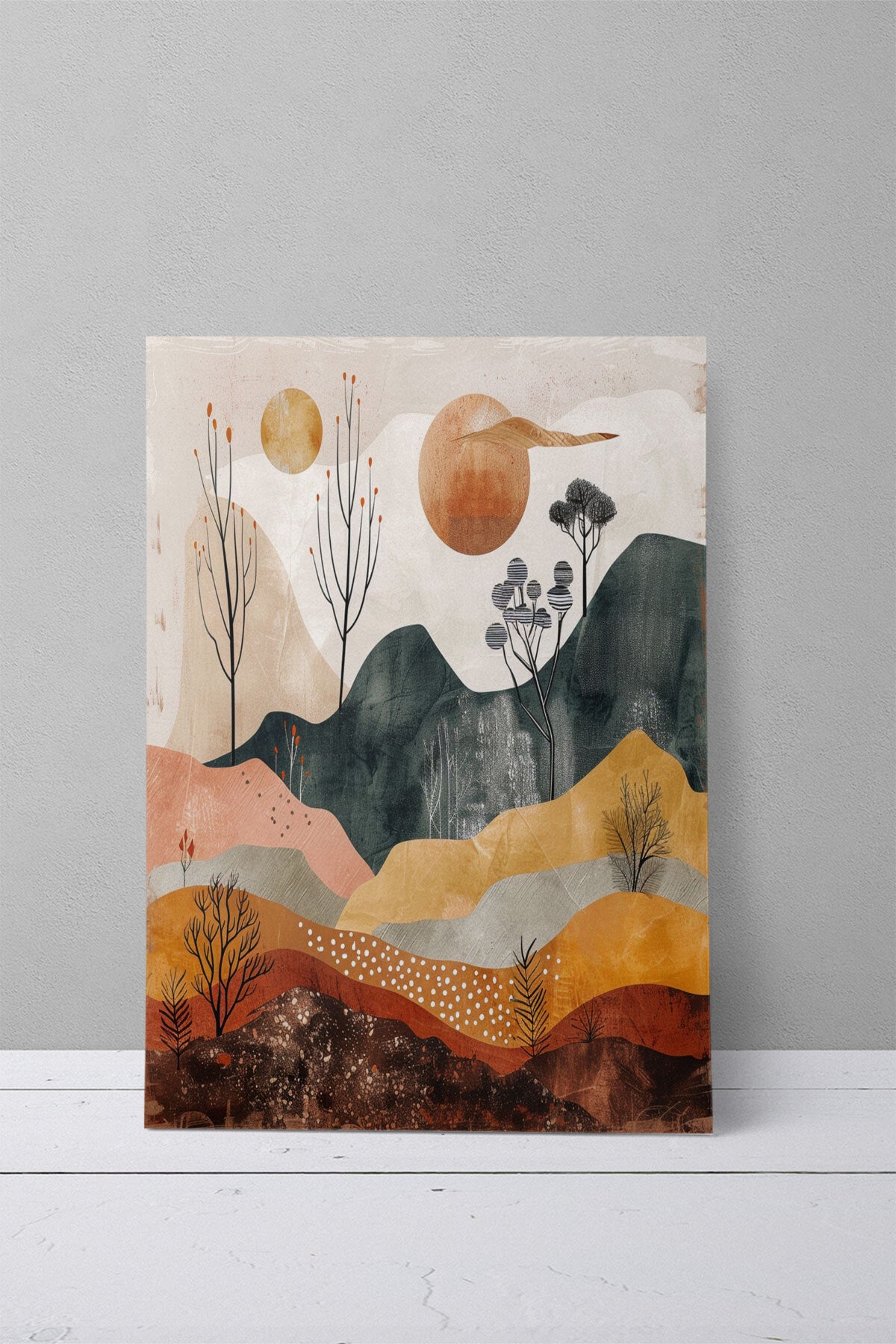 Bohem Doğa temalı No 18 görselli 18x27 cm MDF ahşap duvar tablosu