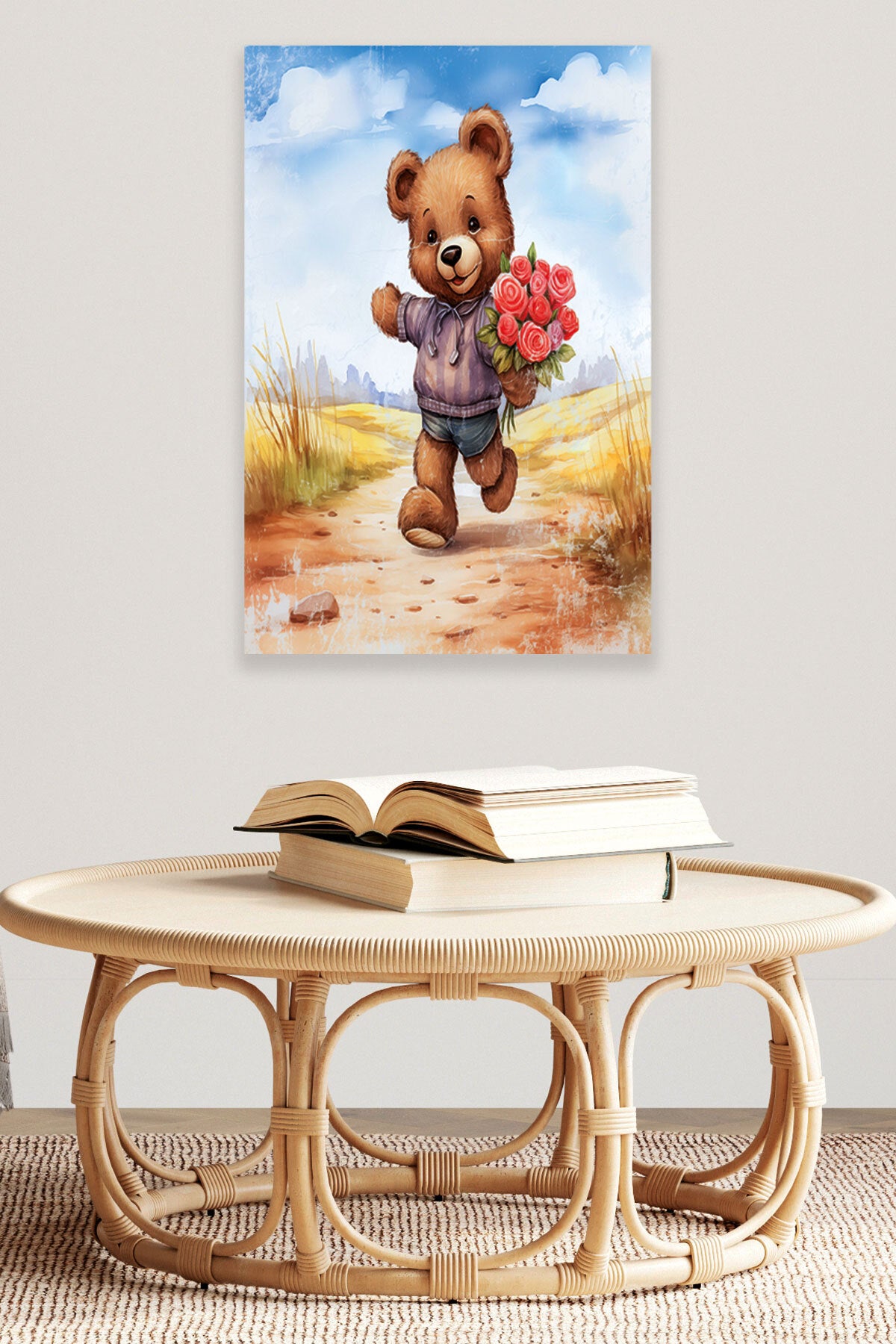 Sevimli Ayıcık temalı No 3 görselli 18x27 cm MDF ahşap duvar tablosu