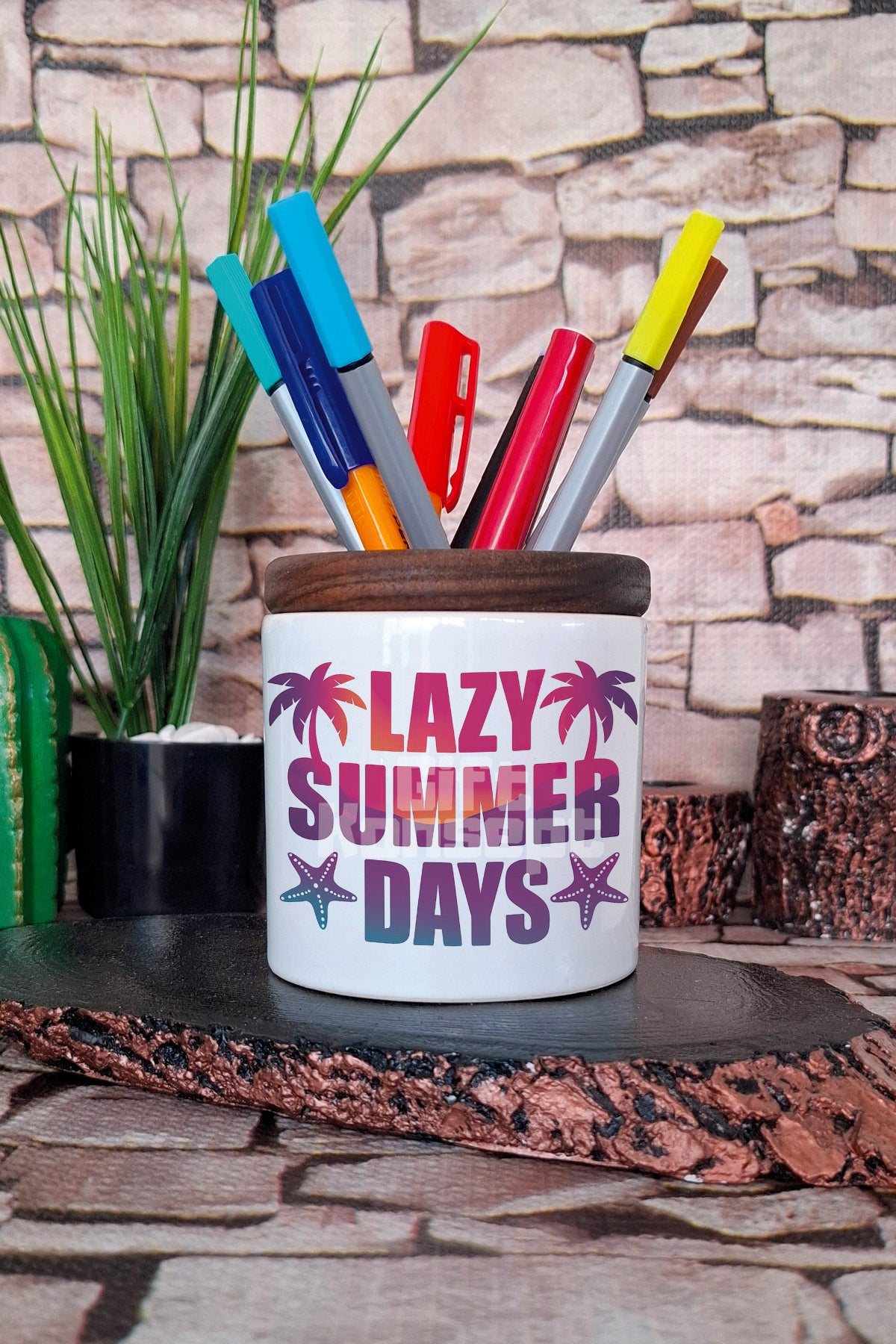 Lazy Summer Days tasarımlı seramik kalemlik