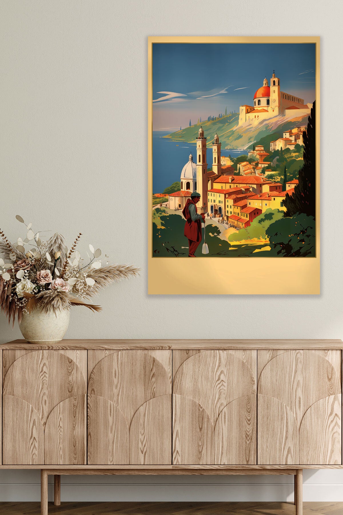 Retro İtalya temalı No 3 görselli 18x27 cm MDF ahşap duvar tablosu