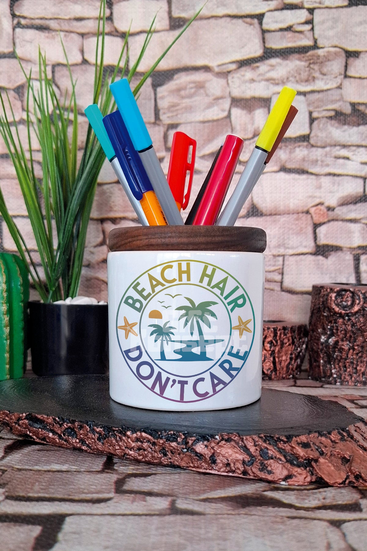 Beach Hair Dont Care tasarımlı seramik kalemlik