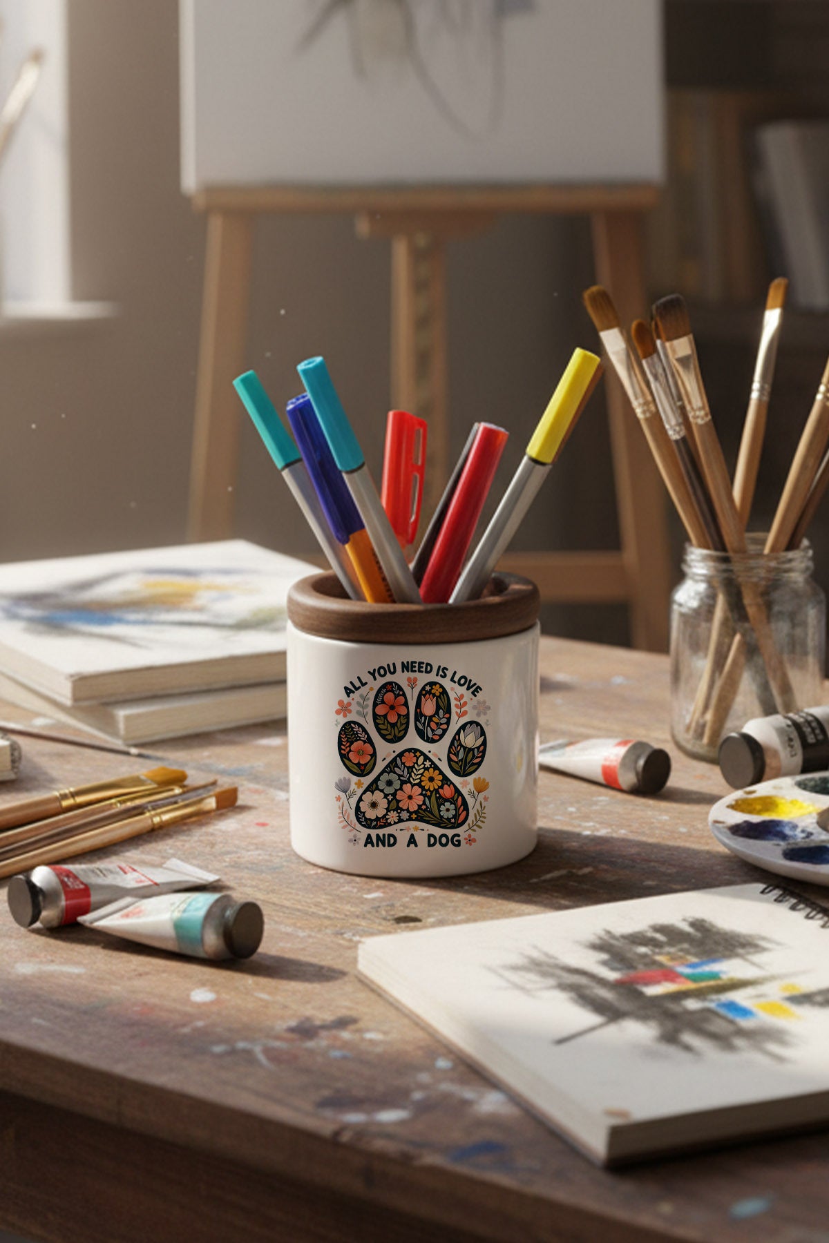 All You Need Is Love And A Dog tasarımlı seramik kalemlik