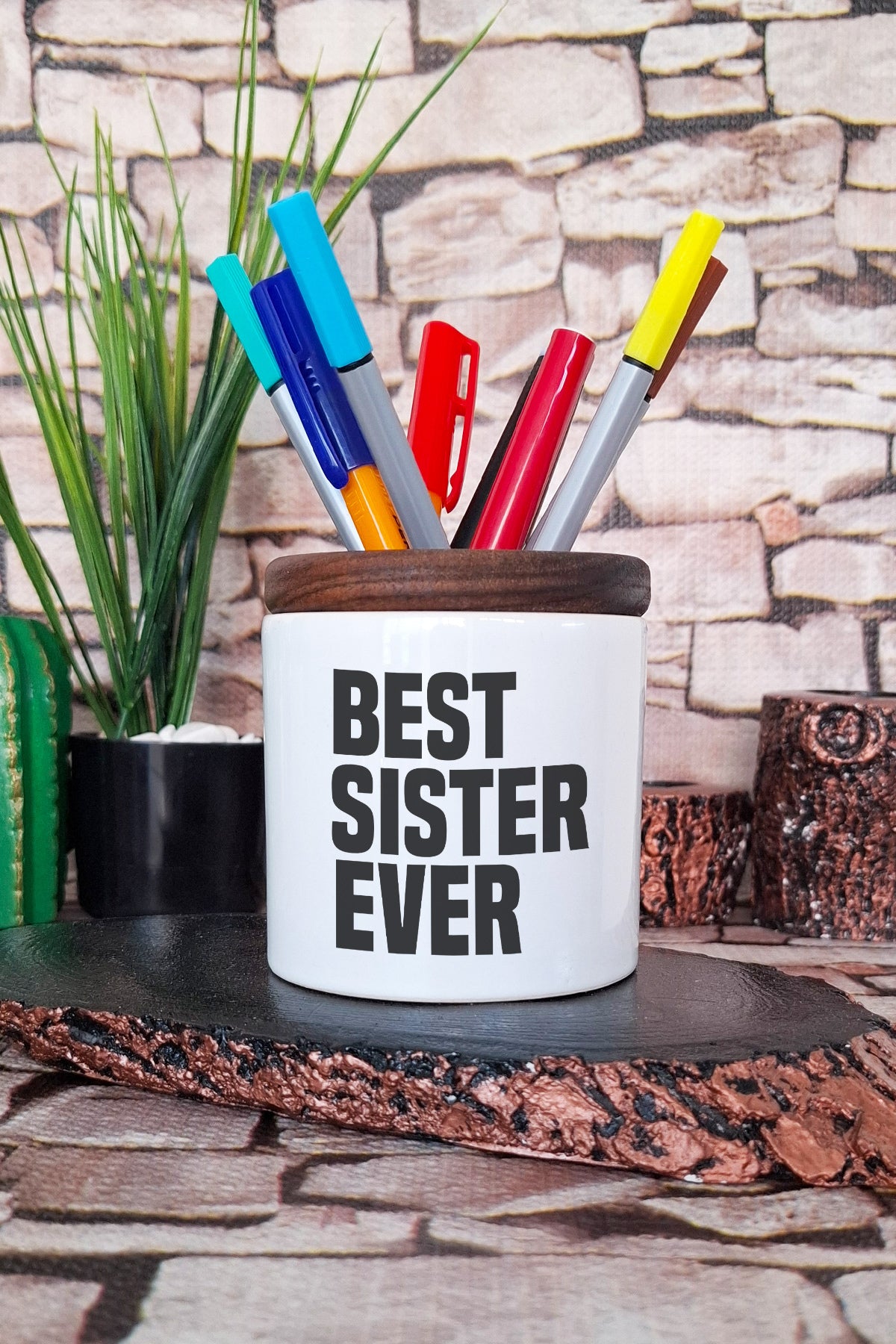 Best Sister Ever Abla Kız Kardeş tasarımlı seramik kalemlik