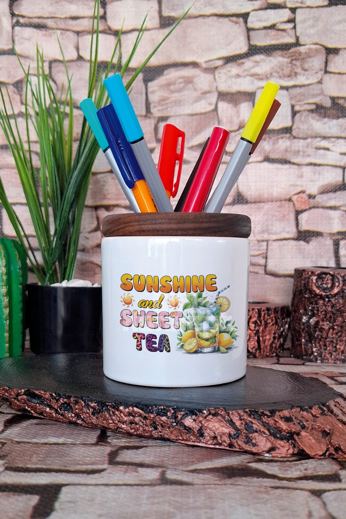 Sunshine And Sweet Tea Limon tasarımlı seramik kalemlik