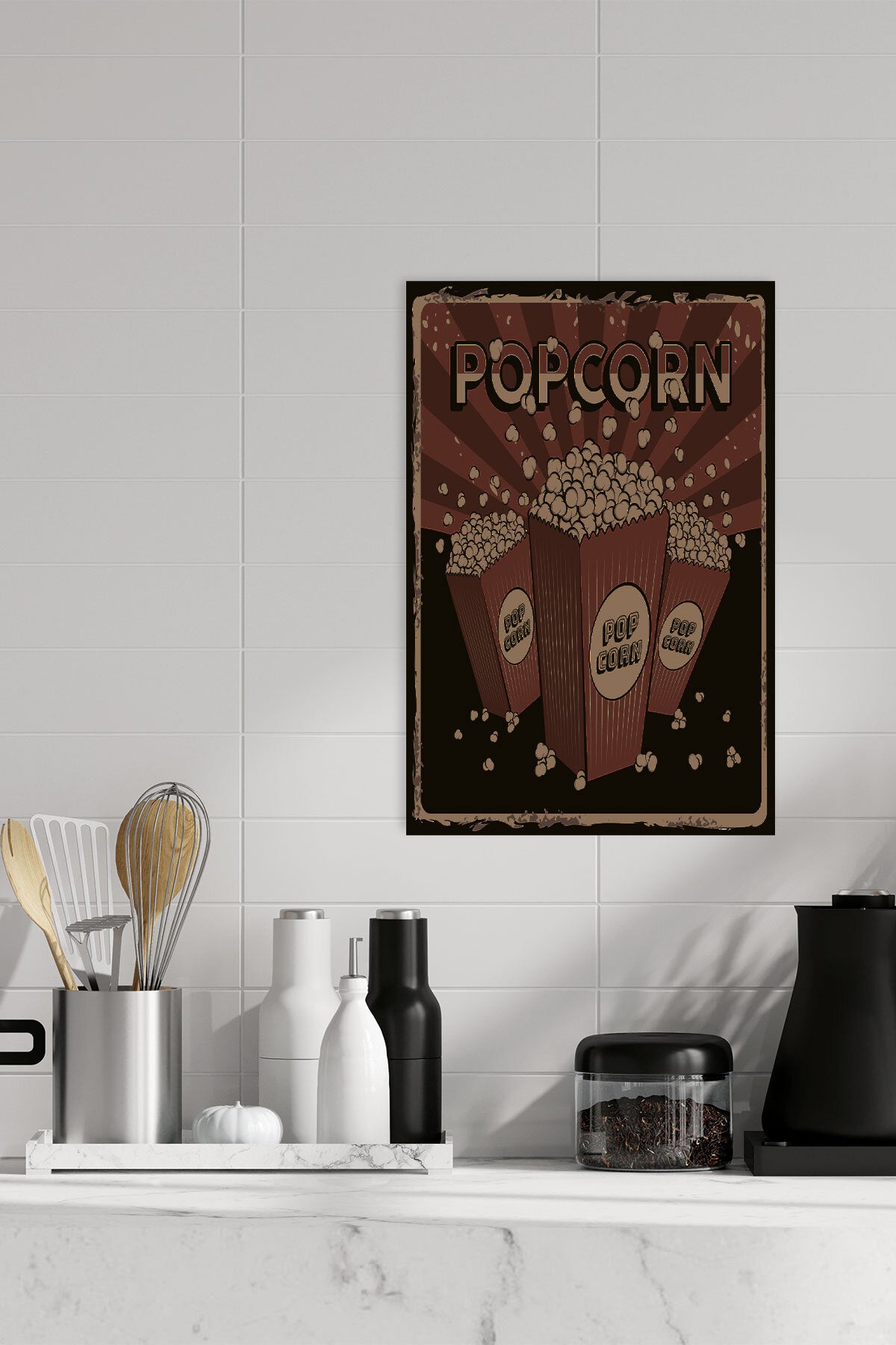 Retro Popcorn Mutfak No 1 görselli 18x27 cm MDF ahşap duvar tablosu