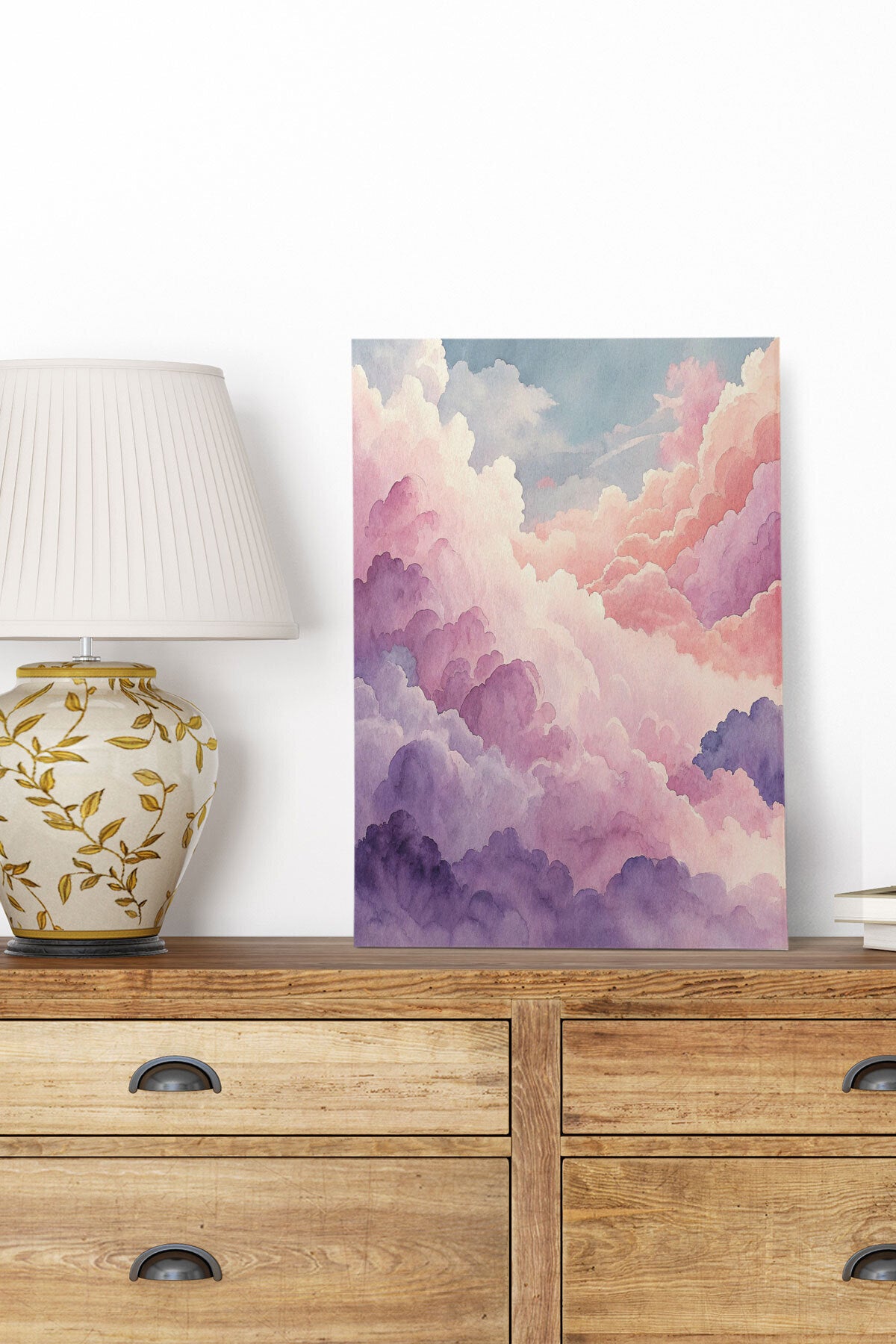 Pembe ve Mor Bulutlar No 3 görselli 18x27 cm MDF ahşap duvar tablosu