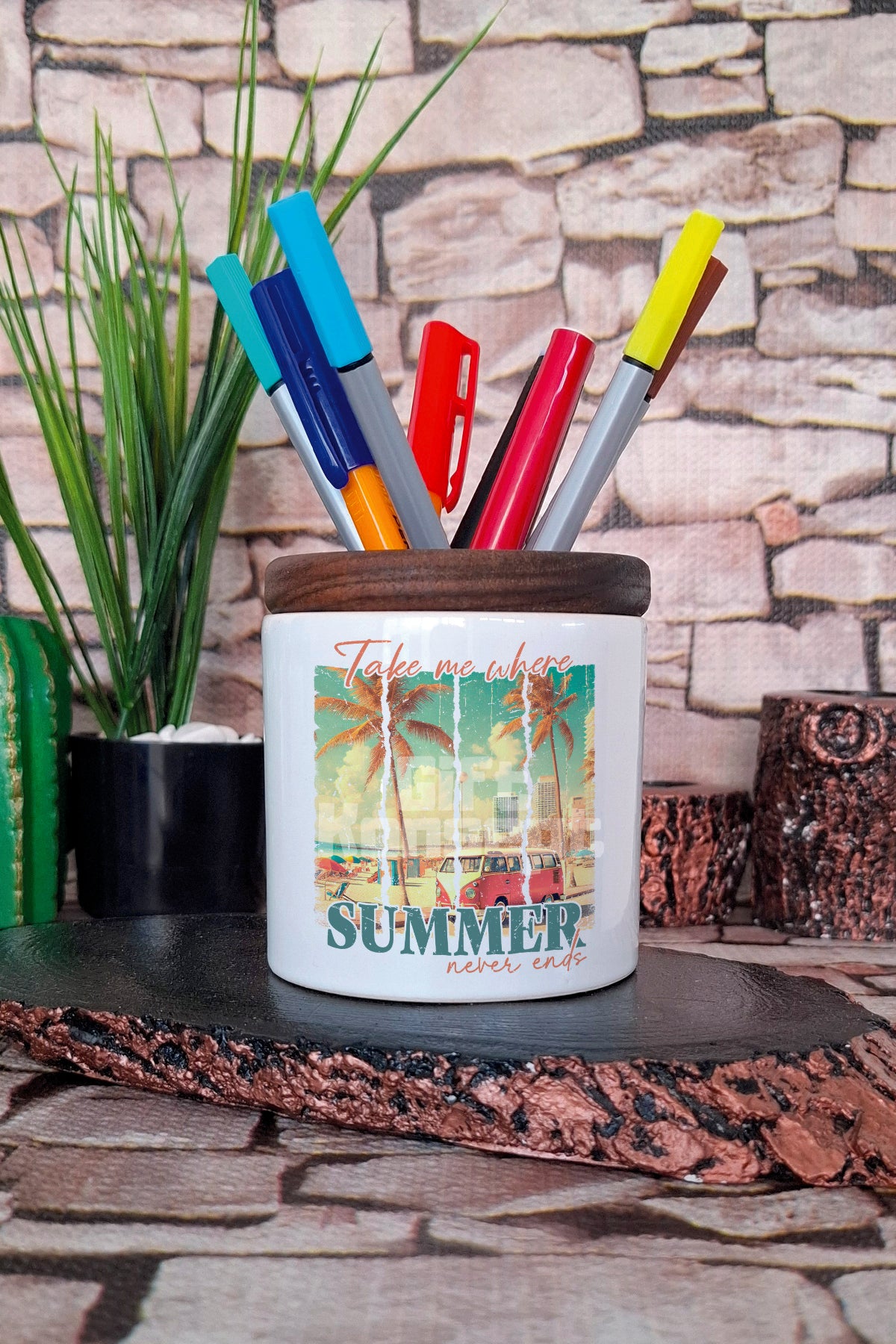 Take Me Where Summer Never Ends tasarımlı seramik kalemlik