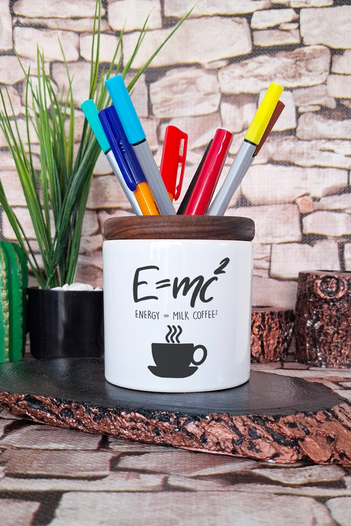 E=mc2 Eğlenceli Kimya Öğrenci Hediye tasarımlı seramik kalemlik