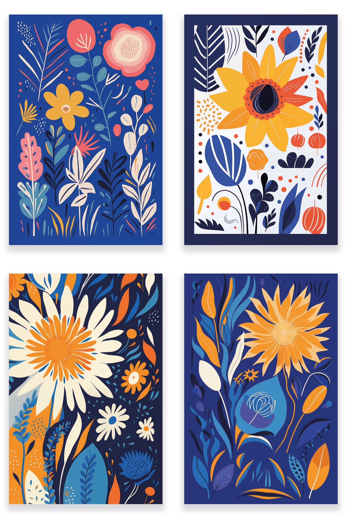 Çiçek Botanik temalı No 2 4'lü set, 18x27 cm MDF ahşap duvar tabloları