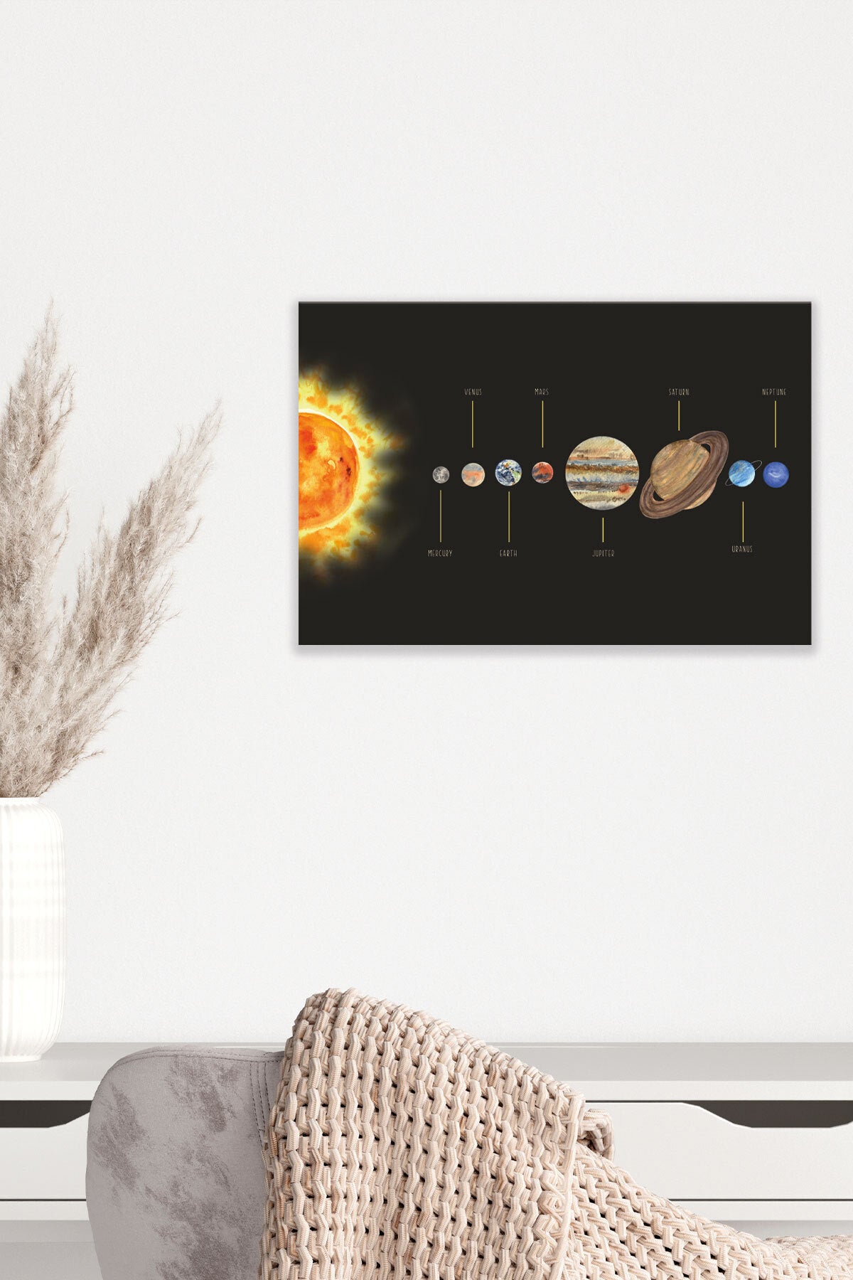 Güneş Sistemi Solar System No 2 görselli 18x27 cm MDF ahşap duvar tablosu