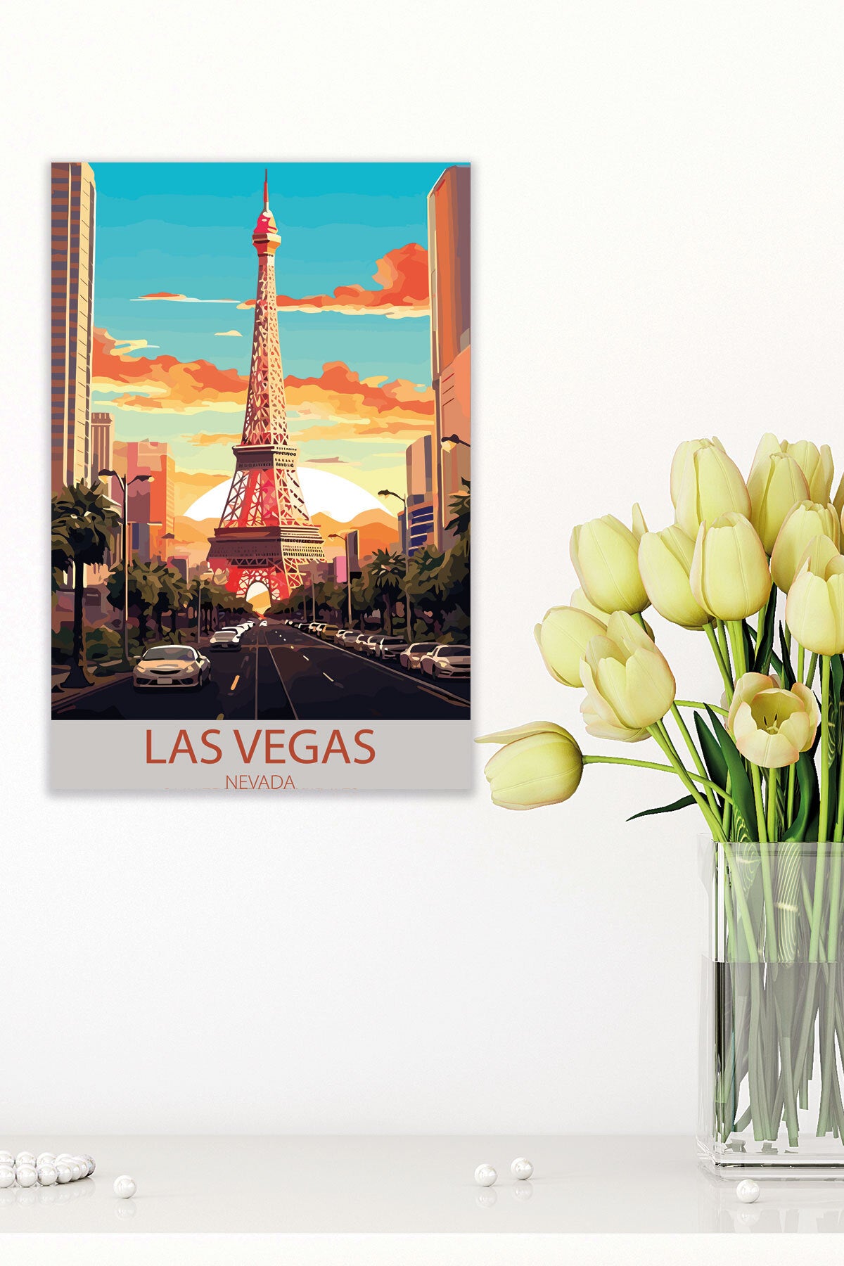 Las Vegas görselli 18x27 cm MDF ahşap duvar tablosu