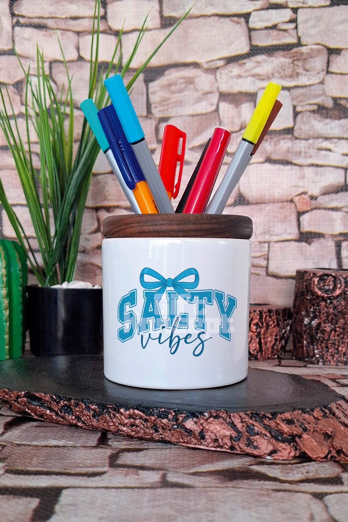 Coquette Salty Vibes tasarımlı seramik kalemlik