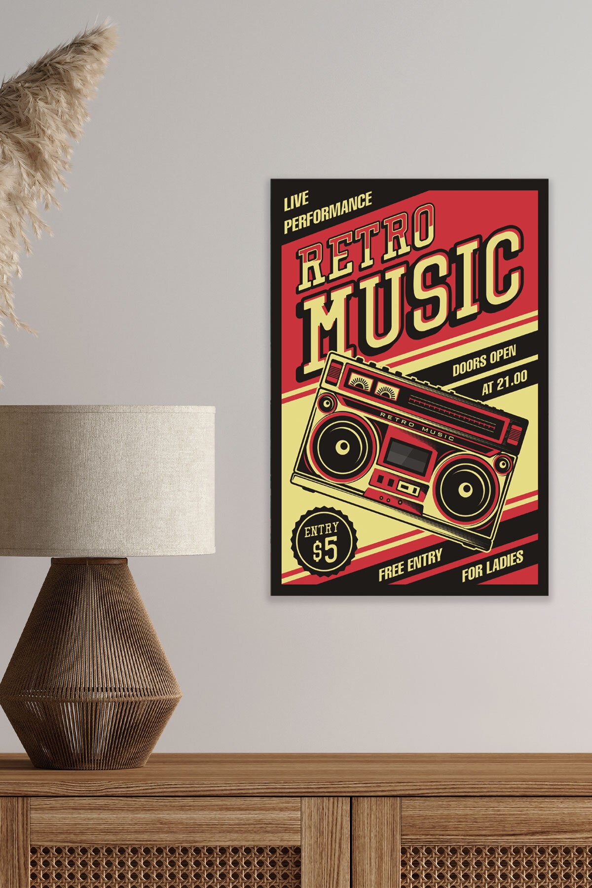 Retro Seksenler Müzik No 2 görselli 18x27 cm MDF ahşap duvar tablosu