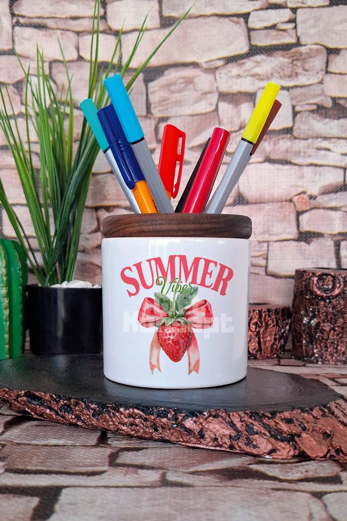 Summer Vibes Çilek tasarımlı seramik kalemlik
