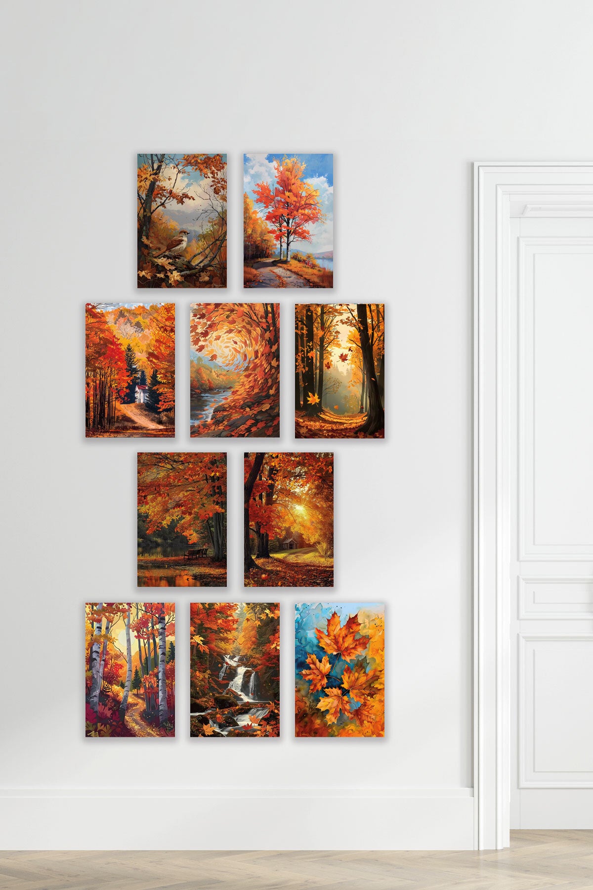 Sonbahar temalı 10'lu görselli 18x27 cm MDF ahşap duvar tablosu