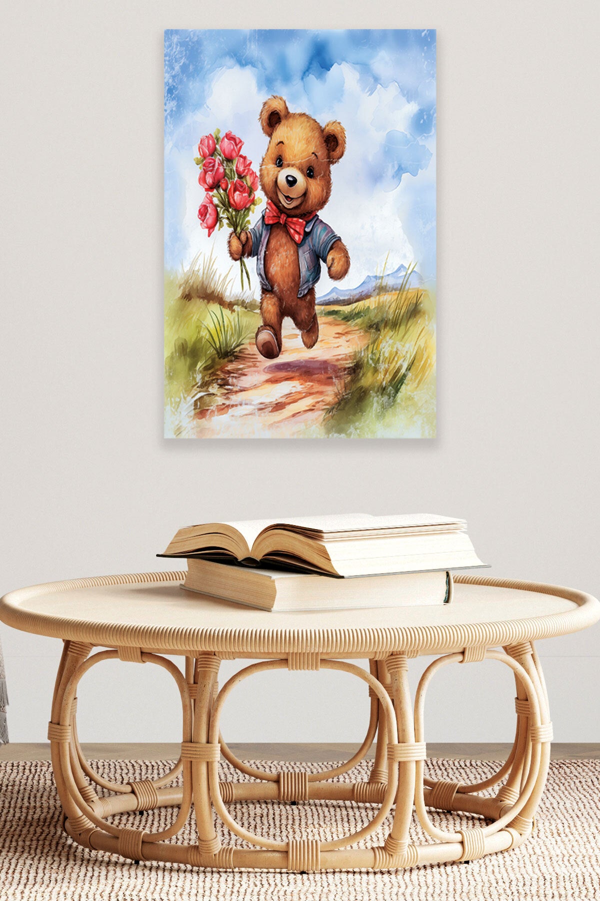 Sevimli Ayıcık temalı No 2 görselli 18x27 cm MDF ahşap duvar tablosu