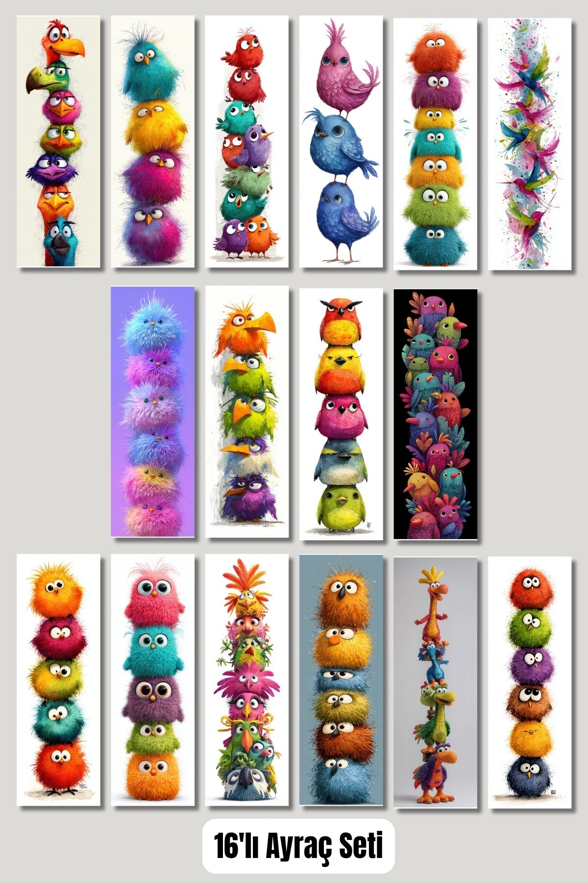 Sevimli Kuşlar Tasarım Hediyelik 16'lı Kitap Ayracı Seti