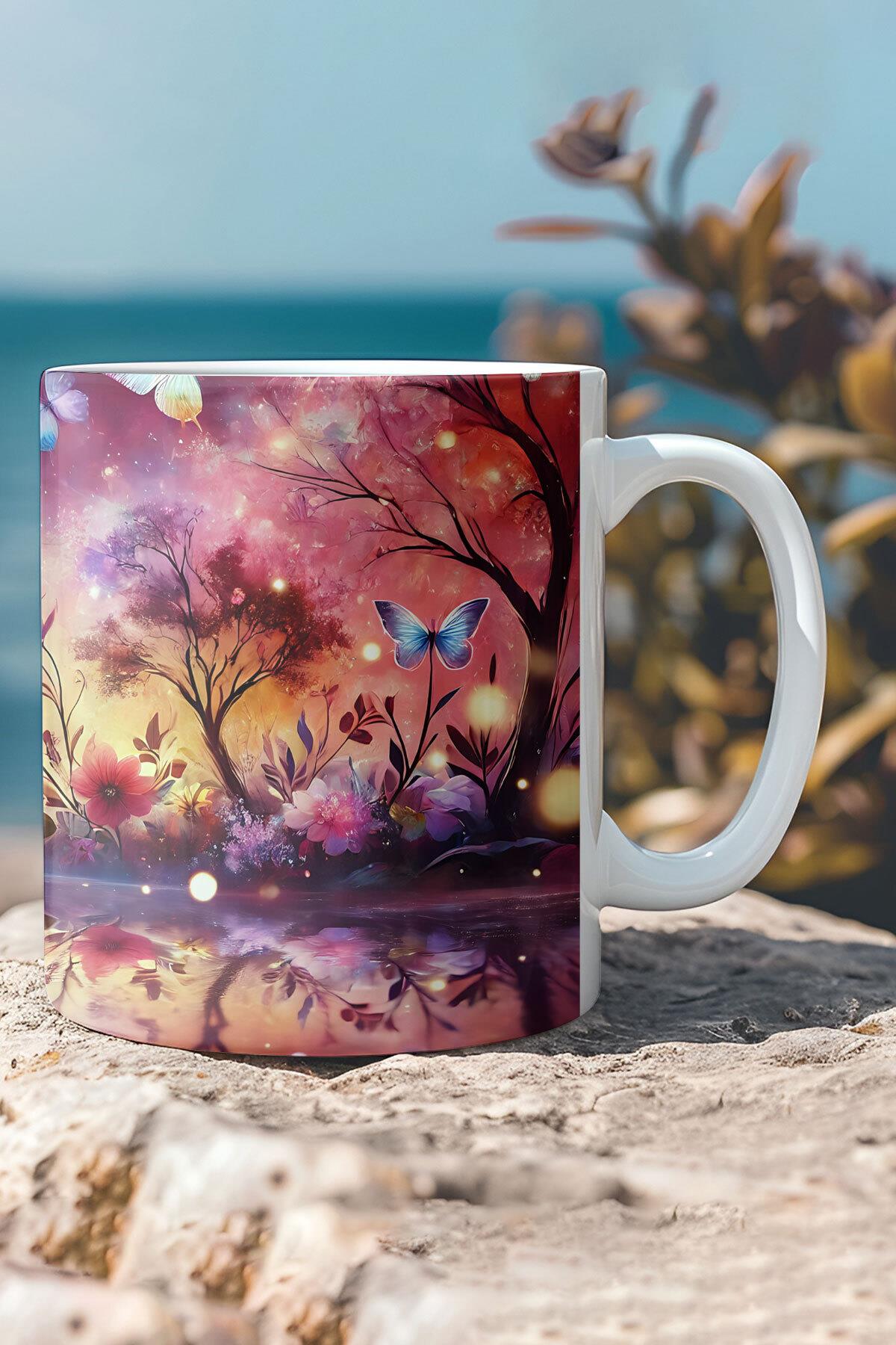 3D Görünümlü Çiçek Peri Kızı Desenli Baskılı Kupa Bardak