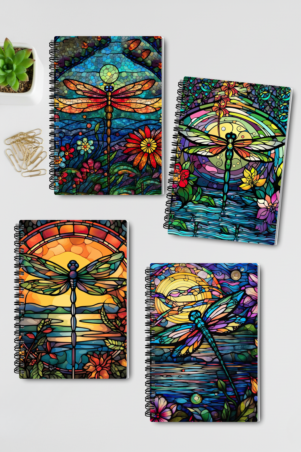 Renkli Yusufçuk Kuşları Tasarım Tel Spiralli 4'lü Hatıra Günlük Ajanda Anı Okul Defter Seti