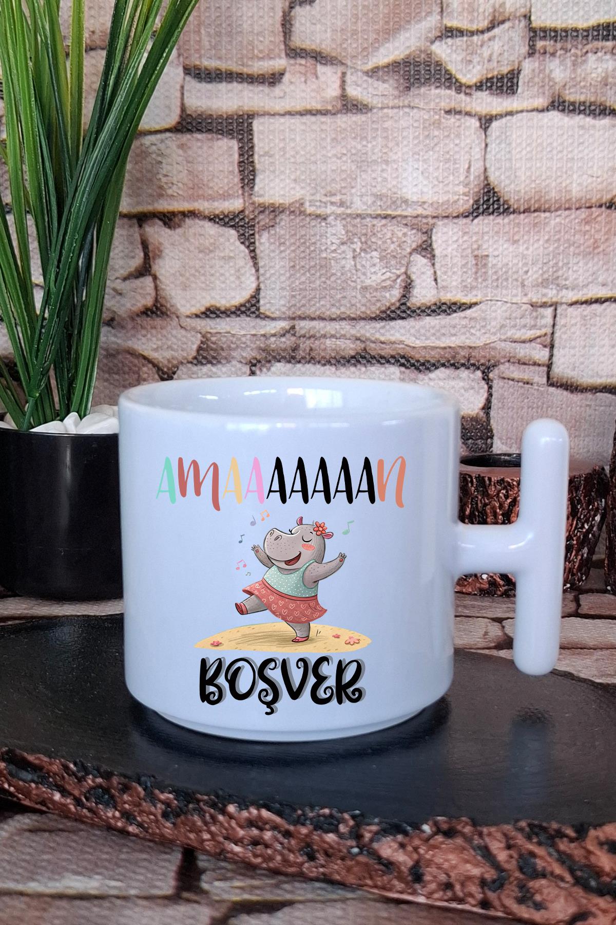 Aman Boşver Renkli Yazı Baskılı Eğlenceli Hediyelik T Kulplu Latte Fincanı Kupa Bardak