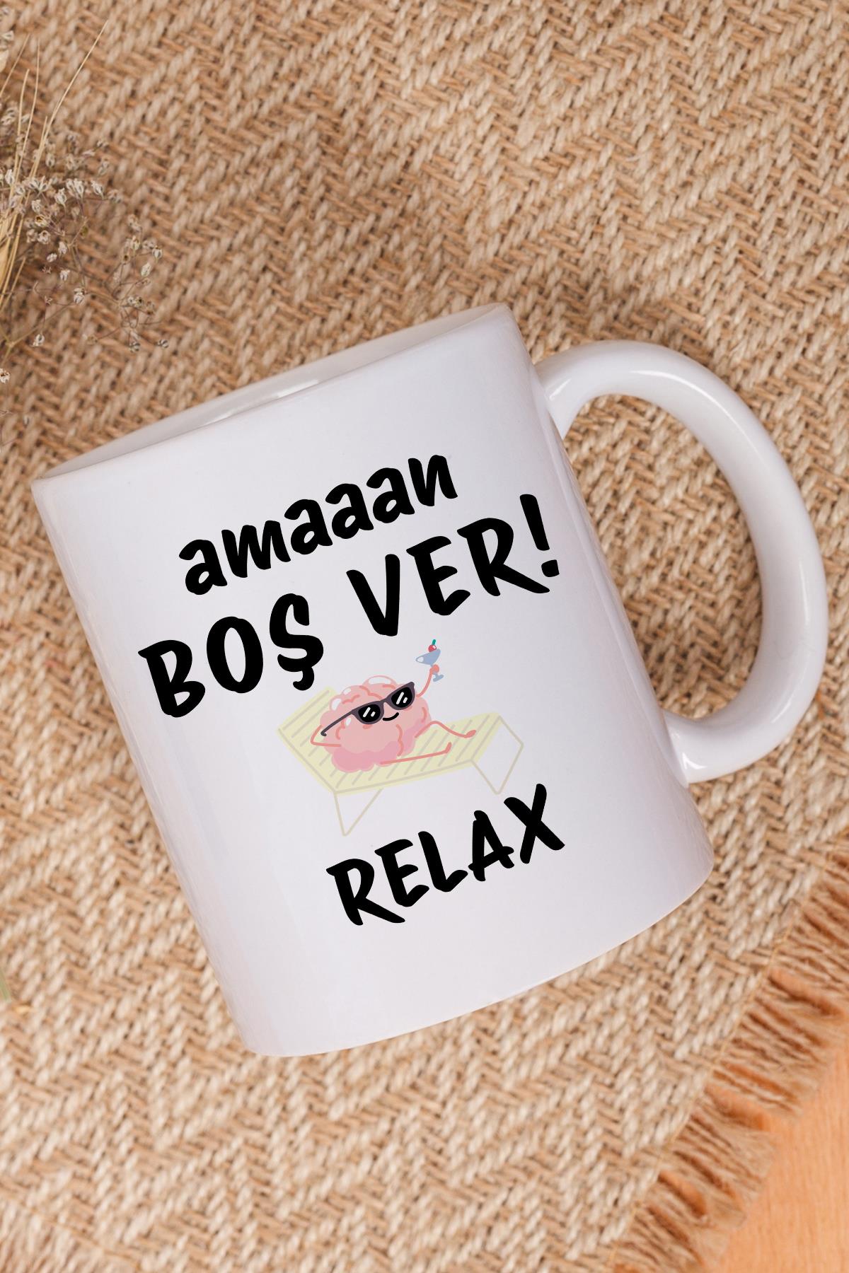 Aman Boşver Yazı Baskılı Eş, Arkadaşa Hediyelik Eğlenceli Beyaz Kupa Bardak