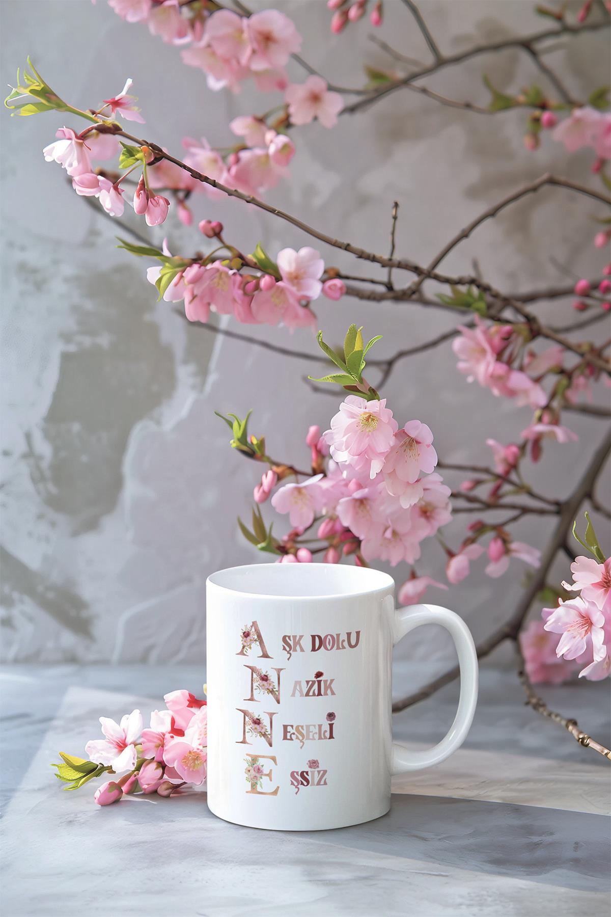 Anneler Günü Anneye Hediyelik Anne Akrostiş Baskılı Kupa Bardak