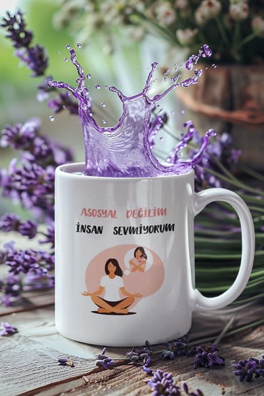 Asosyal Değilim İnsan Sevmiyorum-3 Baskılı Hediyelik Eğlenceli Sevimli Beyaz Kupa Bardak