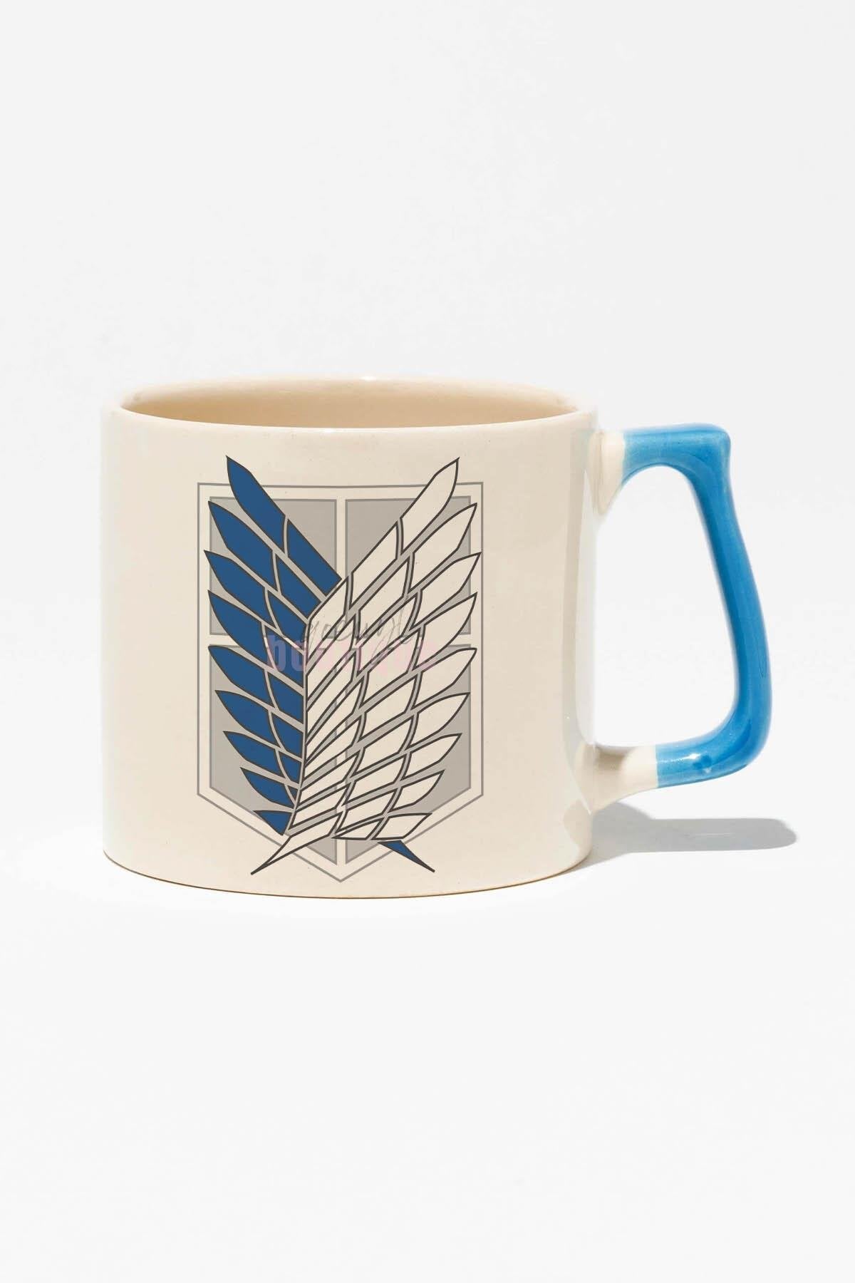 Atack On Titan Baskılı | Hediyelik | Mavi Kulplu Modern Seramik Kupa