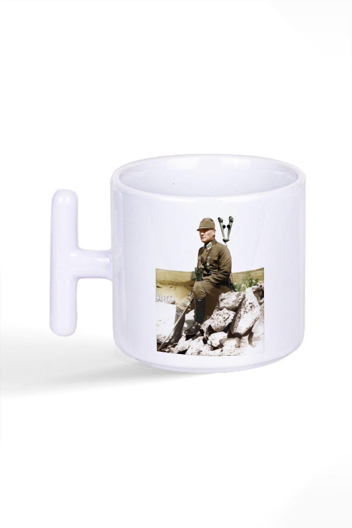 Atatürk Baskılı Özel T Kulplu Latte Fincan Kupa Bardak No:1