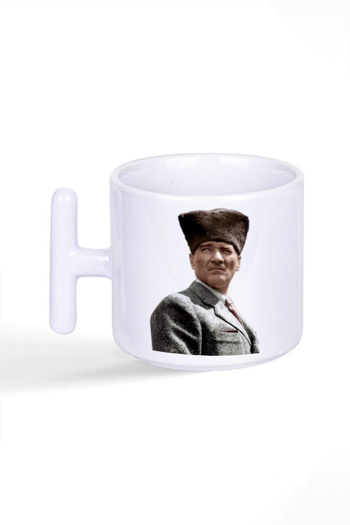 Atatürk Baskılı Özel T Kulplu Latte Fincan Kupa Bardak No:3