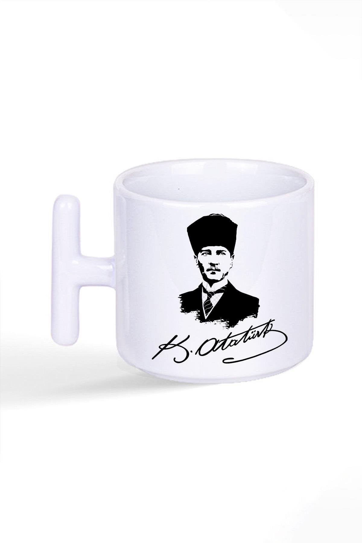Atatürk Baskılı Özel T Kulplu Latte Fincan Kupa Bardak No:7