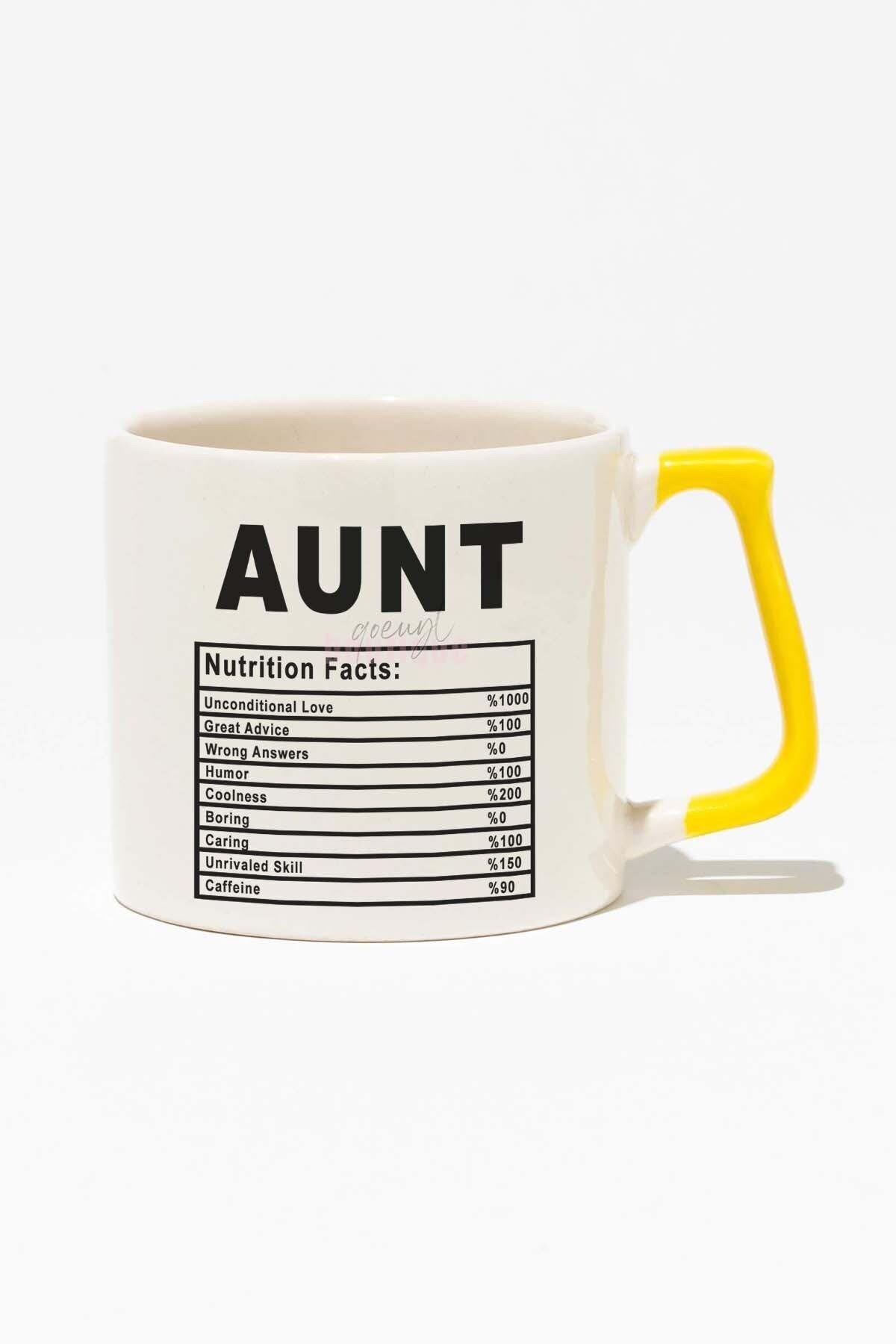 Aunt Nutrition Facts Teyze Hala Hediye Baskılı Sarı Kulplu Modern Seramik Kupa