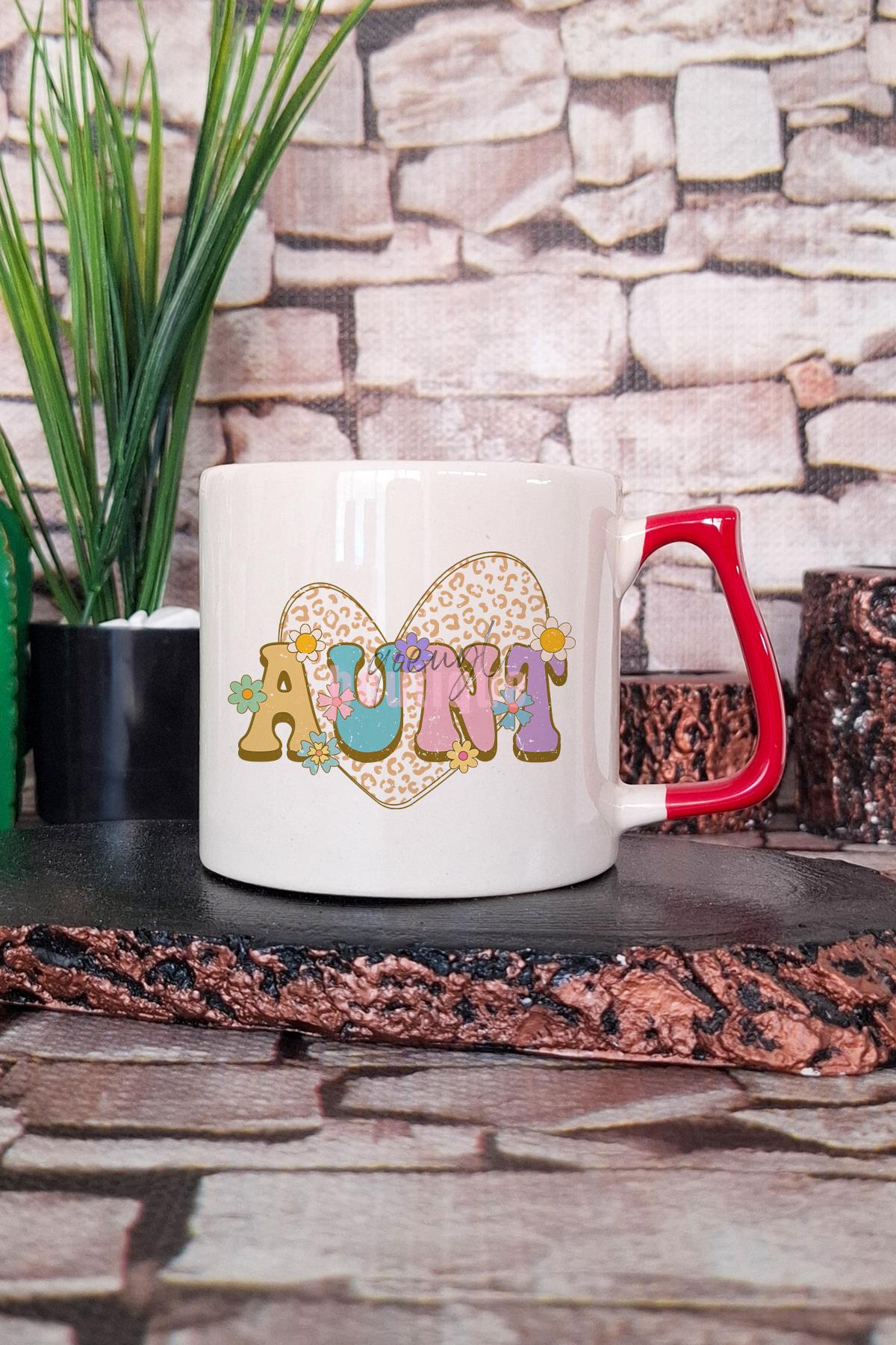 Aunt Retro Baskılı Vintage Tarz Hala Teyze Hediyelik Kulplu Kupa Bardak