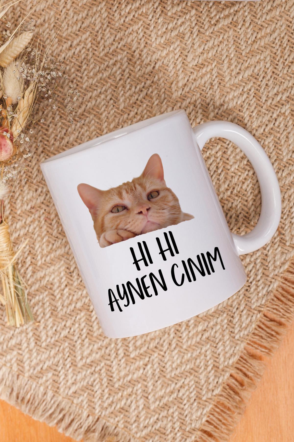 Aynen Cınım-Kedi Baskılı Eğlenceli Hediyelik Beyaz Kupa Bardak