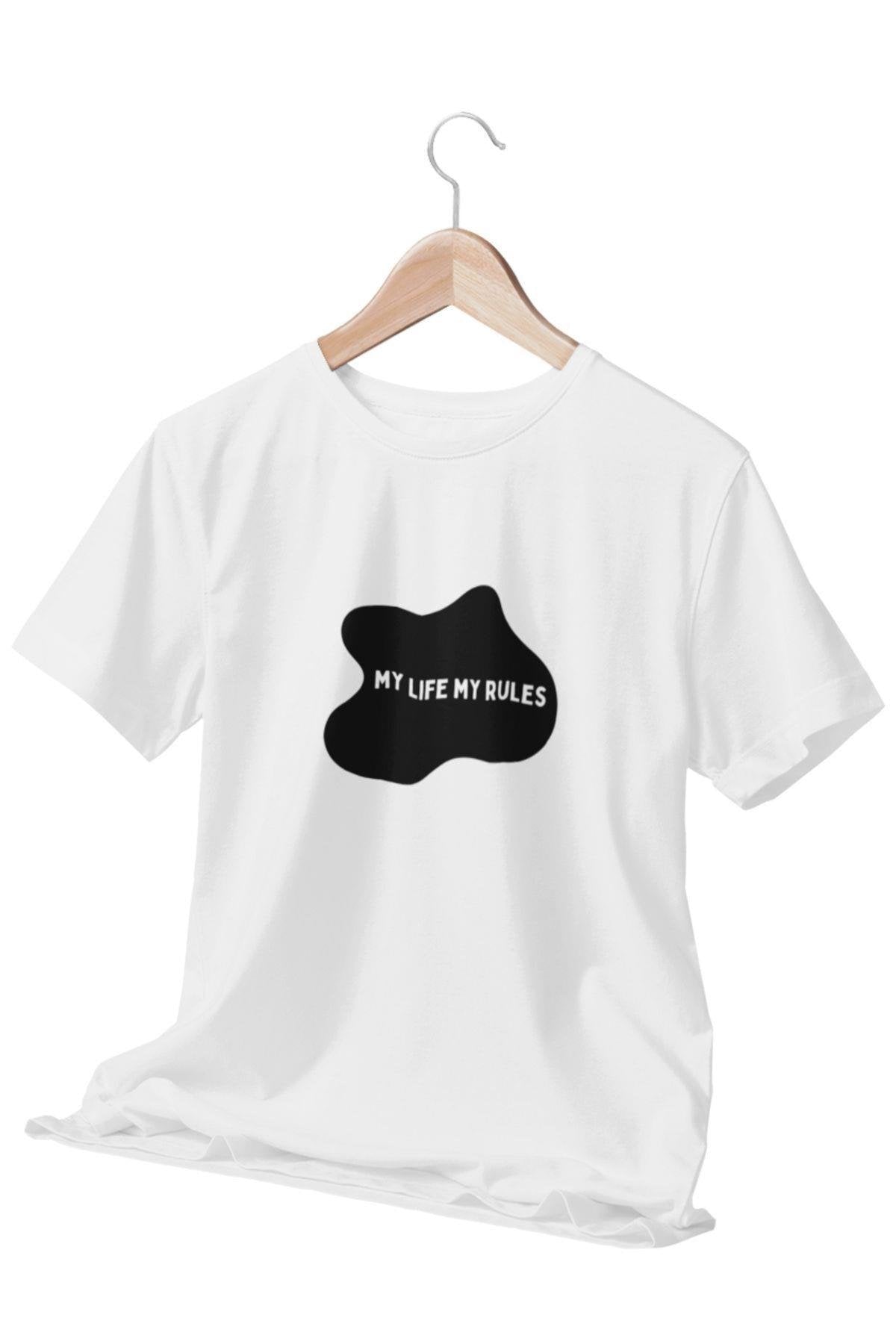 Bağımsızlık Bildirisi Temalı ''MY LIFE MY RULES'' Baskılı Beyaz Unisex T-Shirt