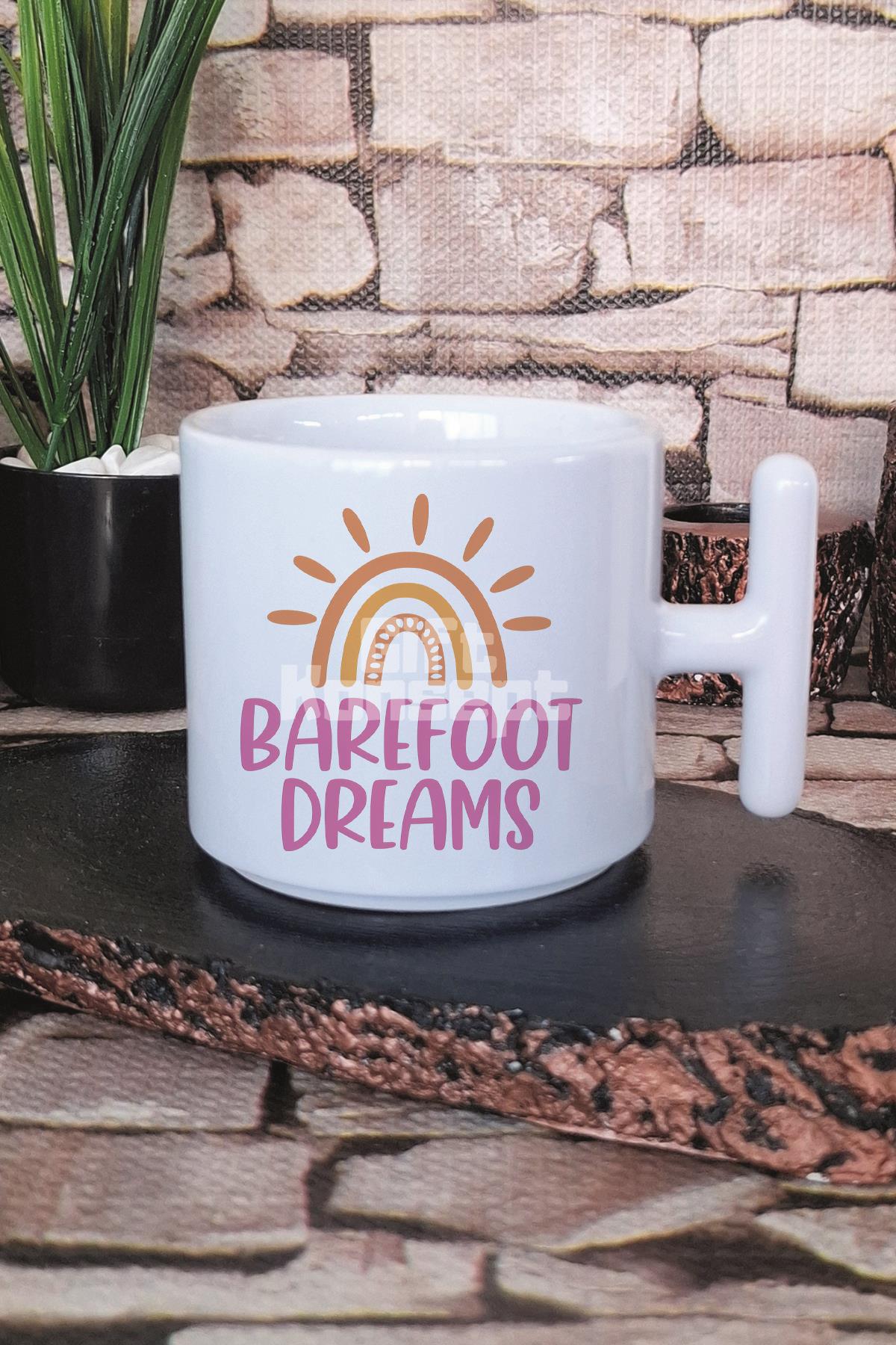 Barefoot Dreams Baskılı T Kulplu Latte Fincanı Kupa Bardak