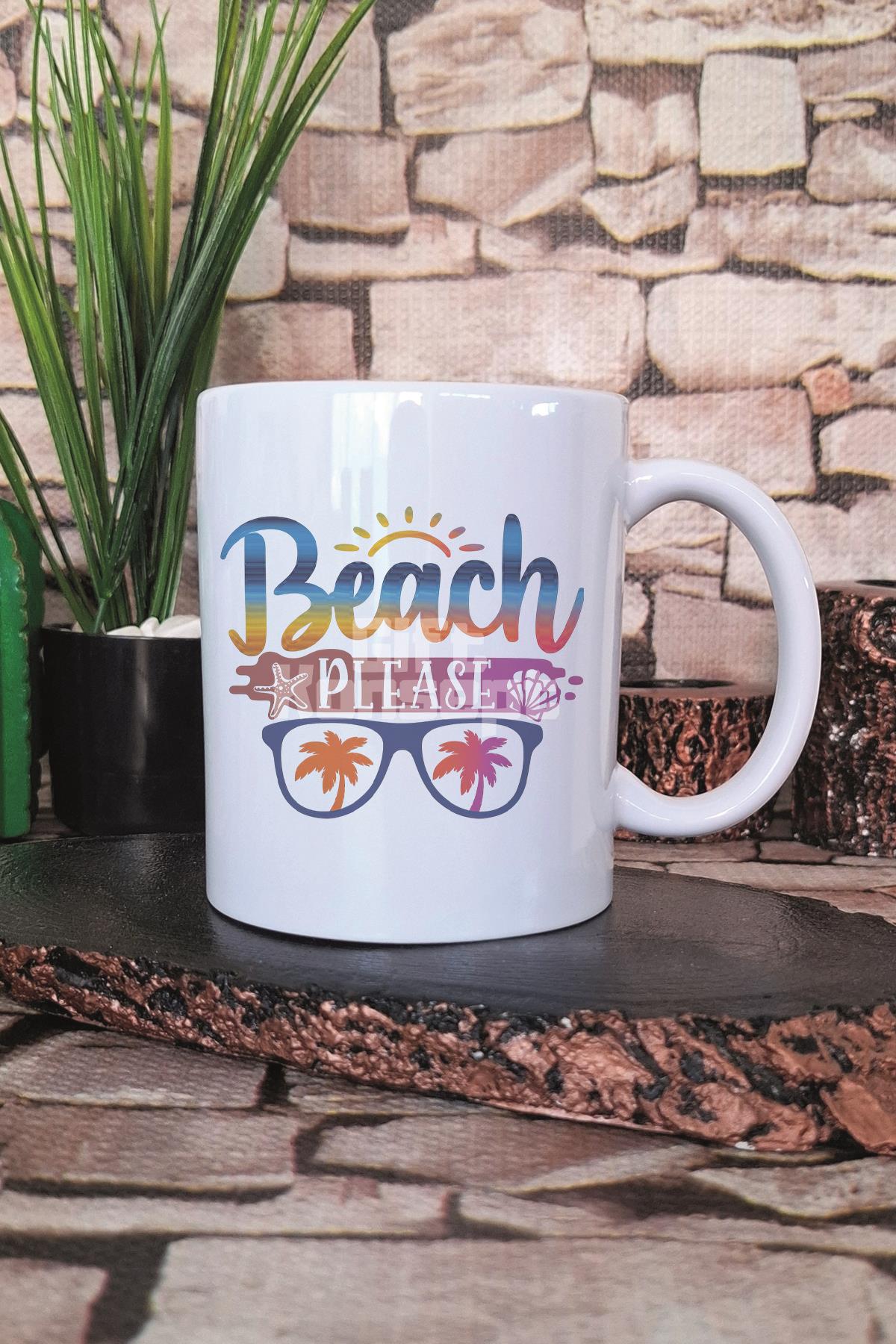 Beach Please Baskılı Hediyelik Kupa Bardak