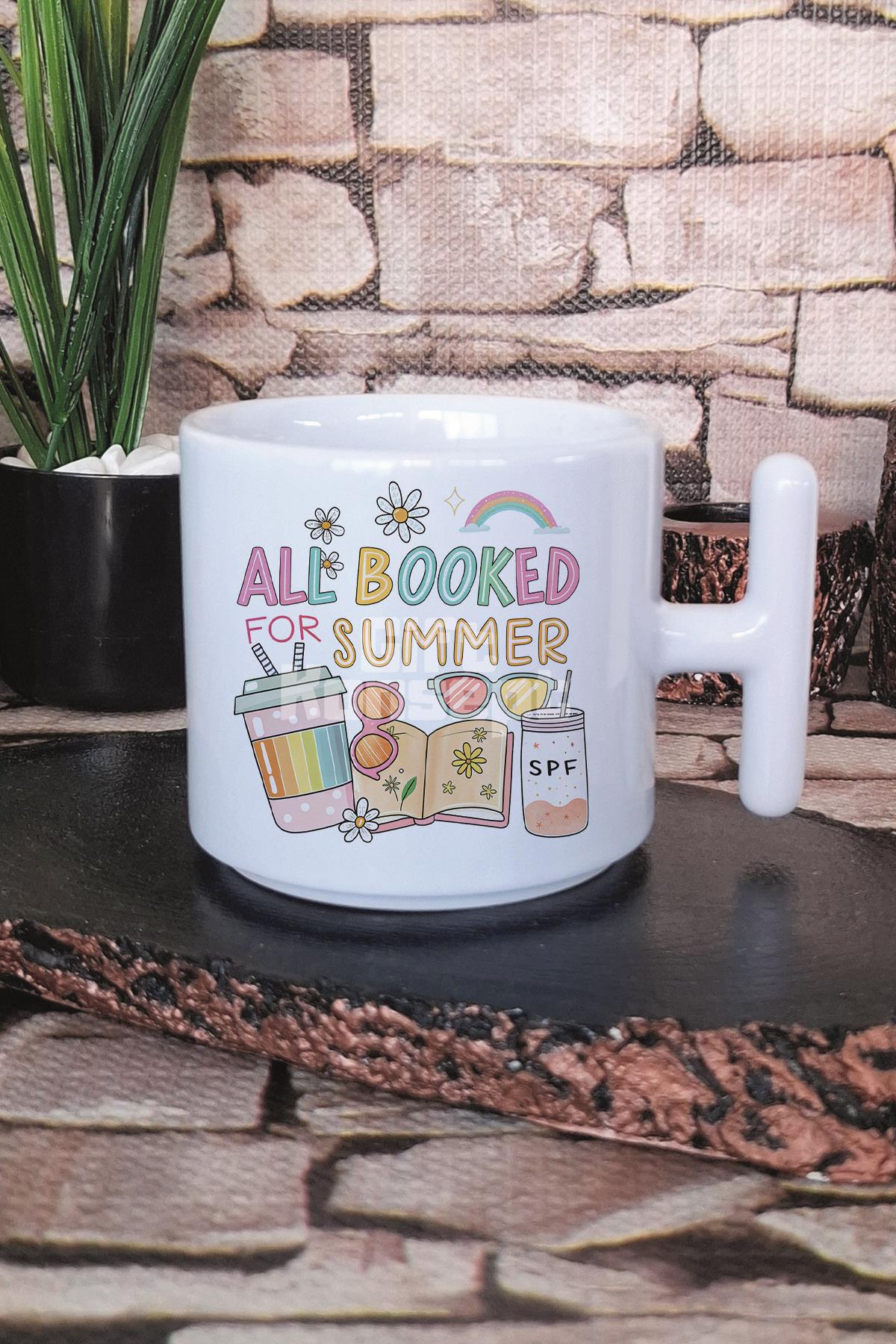 Beach Vibes Sahil Kum Terlik Baskılı T Kulplu Latte Fincanı Kupa Bardak