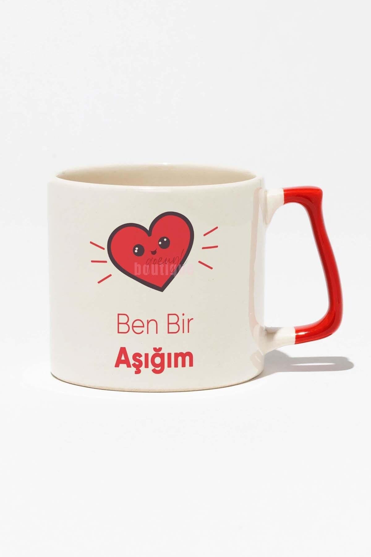 Ben Bir Aşığım Baskılı Baskılı Kırmızı Kulplu Modern Seramik Kupa