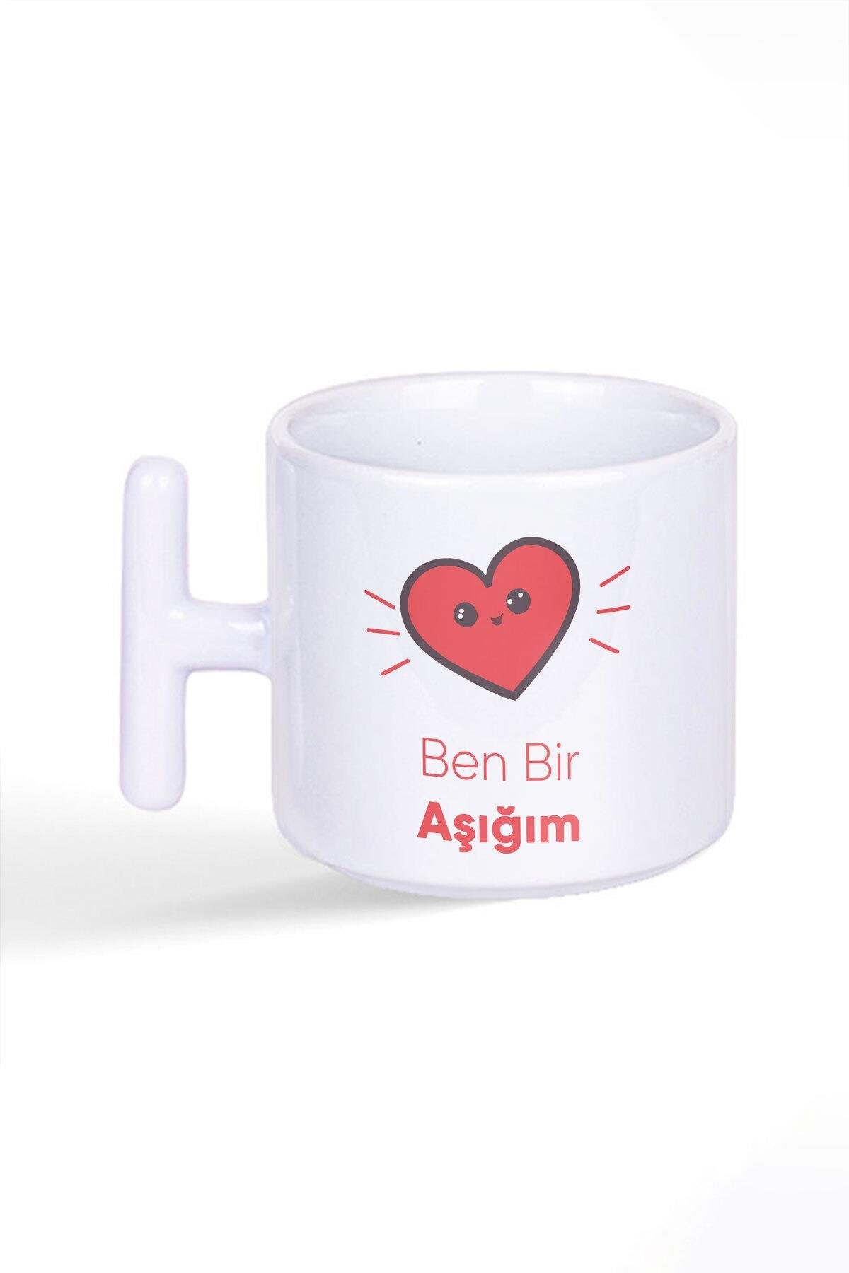 Ben Bir Aşığım Sevimli Doğum Günü Sevgili Hediye Baskılı Latte Fincanı T Kulplu Kupa Bardak