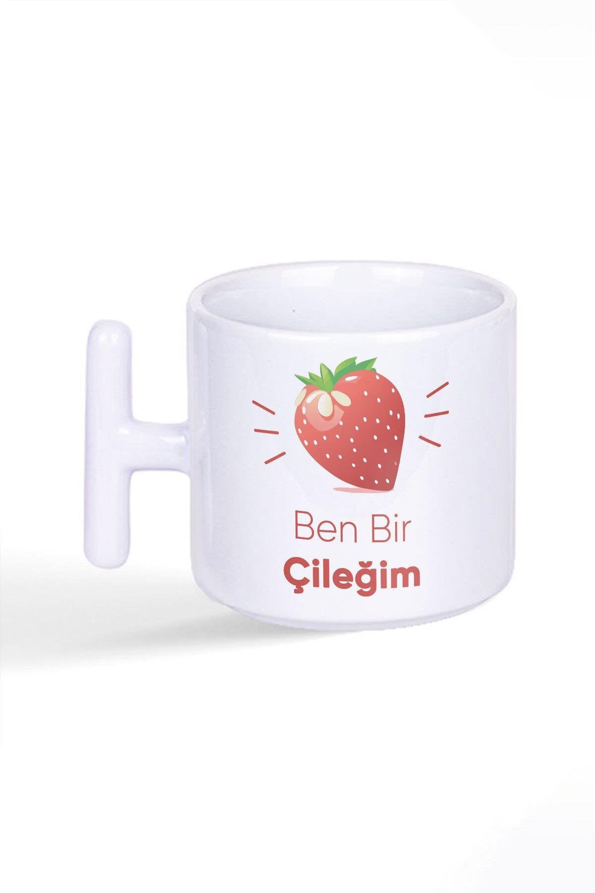 Ben Bir Çileğim Sevimli Doğum Günü Hediye Baskılı Latte Fincanı T Kulplu Kupa Bardak