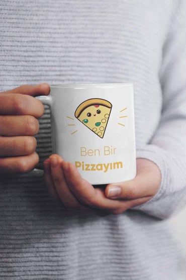 Ben Bir Pizzayım Sevimli Doğum Günü Sevgili Eş Arkadaş Hediye Baskılı Kupa Bardak