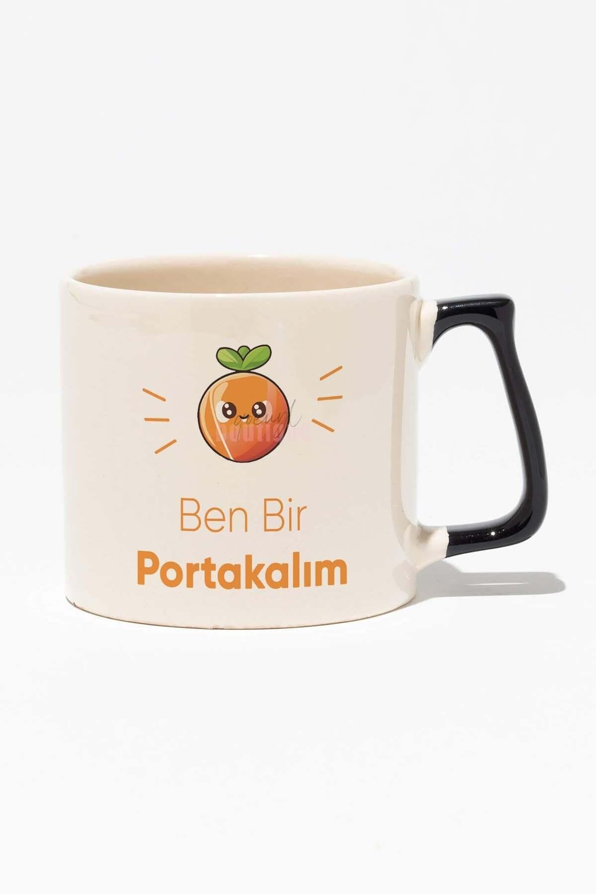 Ben Bir Portakalım Baskılı Baskılı Siyah Kulplu Modern Seramik Kupa