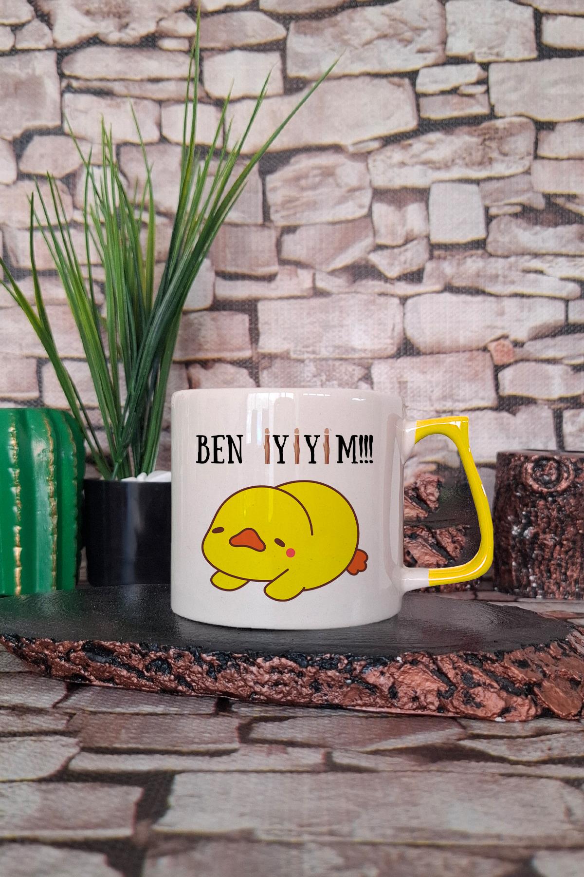 Ben İyiyim Ördek Baskılı Komik Hediyelik Renkli Kulplu Fincan-Kupa Bardak