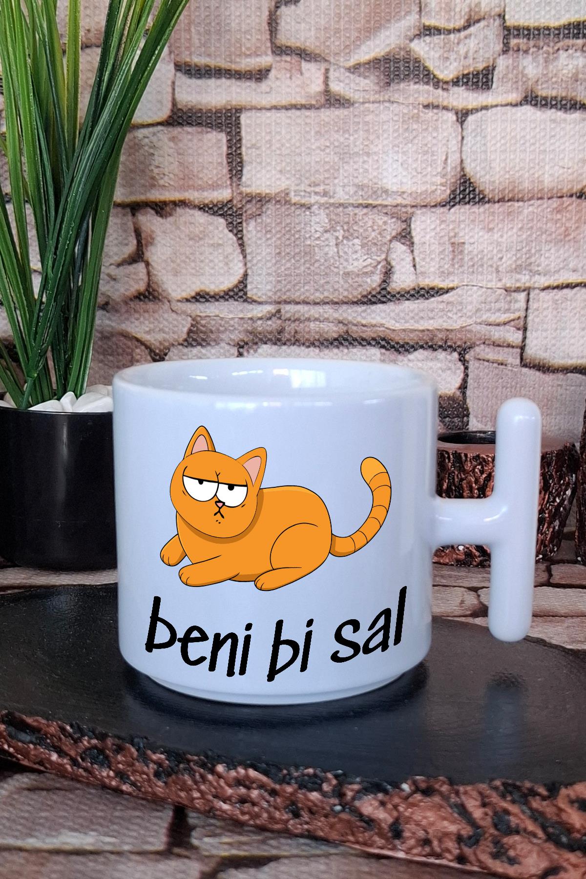 Beni Bi Sal-Bezgin Kedi Baskılı Eğlenceli Hediyelik T Kulplu Latte Fincanı Kupa Bardak